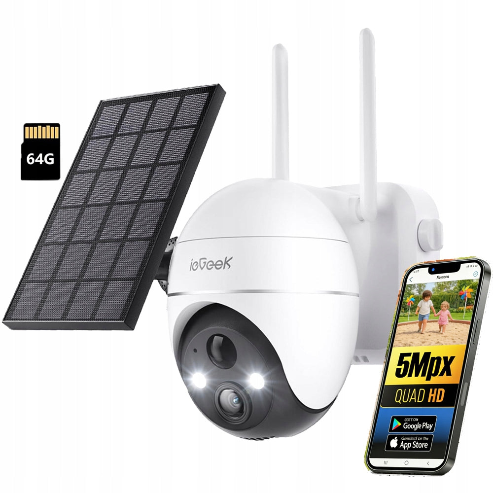 Solar Camera Outdoor IP WiFi Rotating 2K 5MPX PTZ Monitoring Cameras