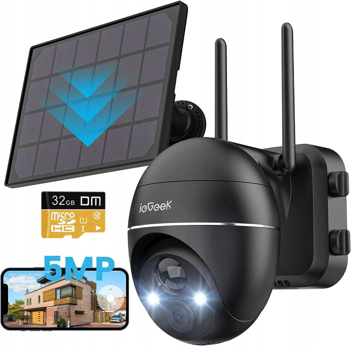 Solar Camera Outdoor IP WiFi Rotating UHD 5MPx 4x Zoom Battery Operated
