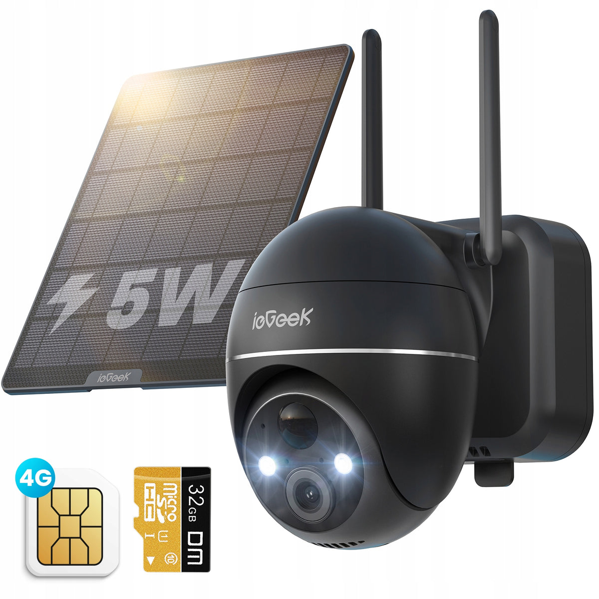 Solar Camera Outdoor Rotating GSM 3G 4G LTE SIM 2K 3MP Monitoring 32gb