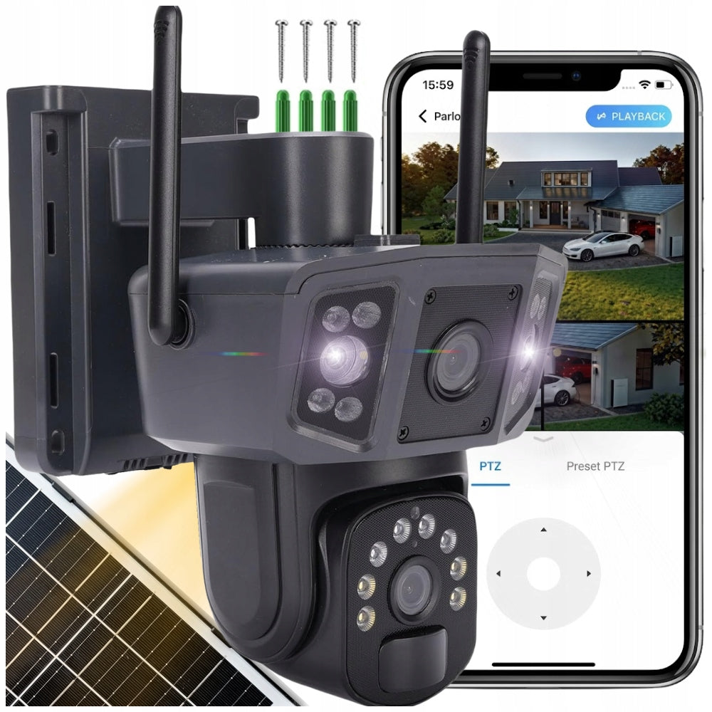 Solar Camera Rotating 2 Lenses 8MPx 4G LTE Outdoor Wireless