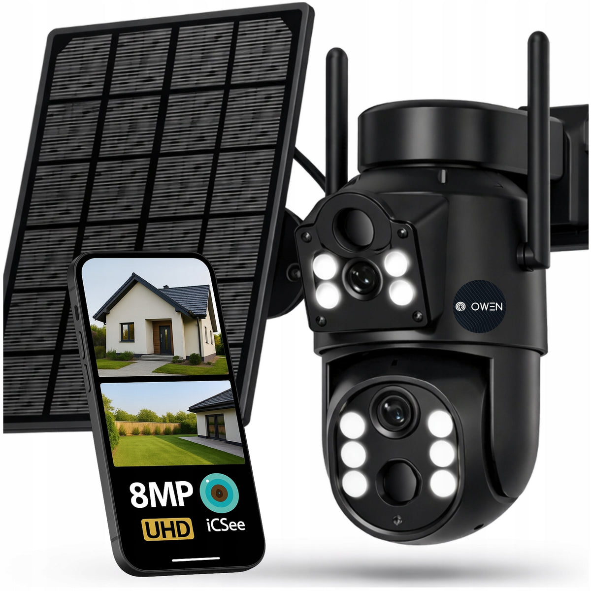 Solar Camera Rotating 2 Lenses 8MPx WiFi IP Outdoor Wireless