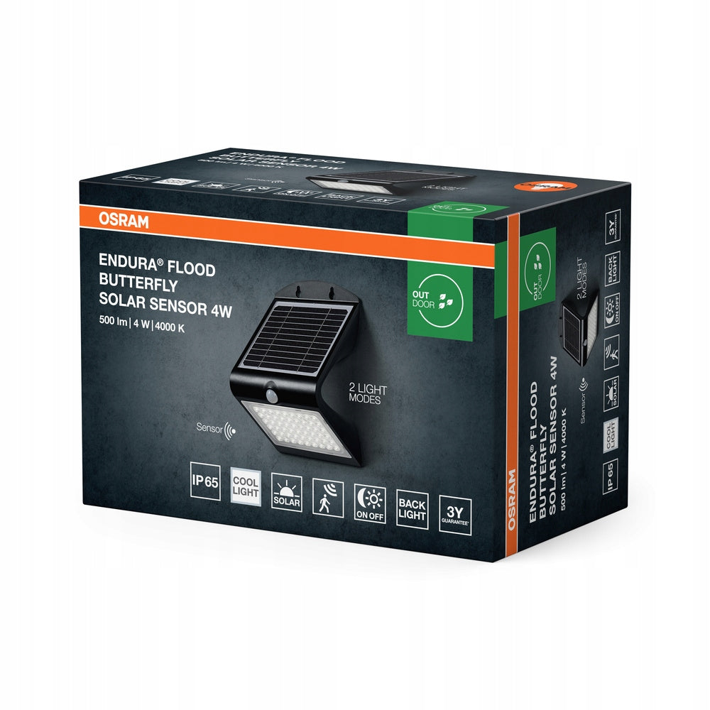 Solar Floodlight LED Lamp Twilight Motion Sensor 4W 4000K Black IP65 Brand Osram