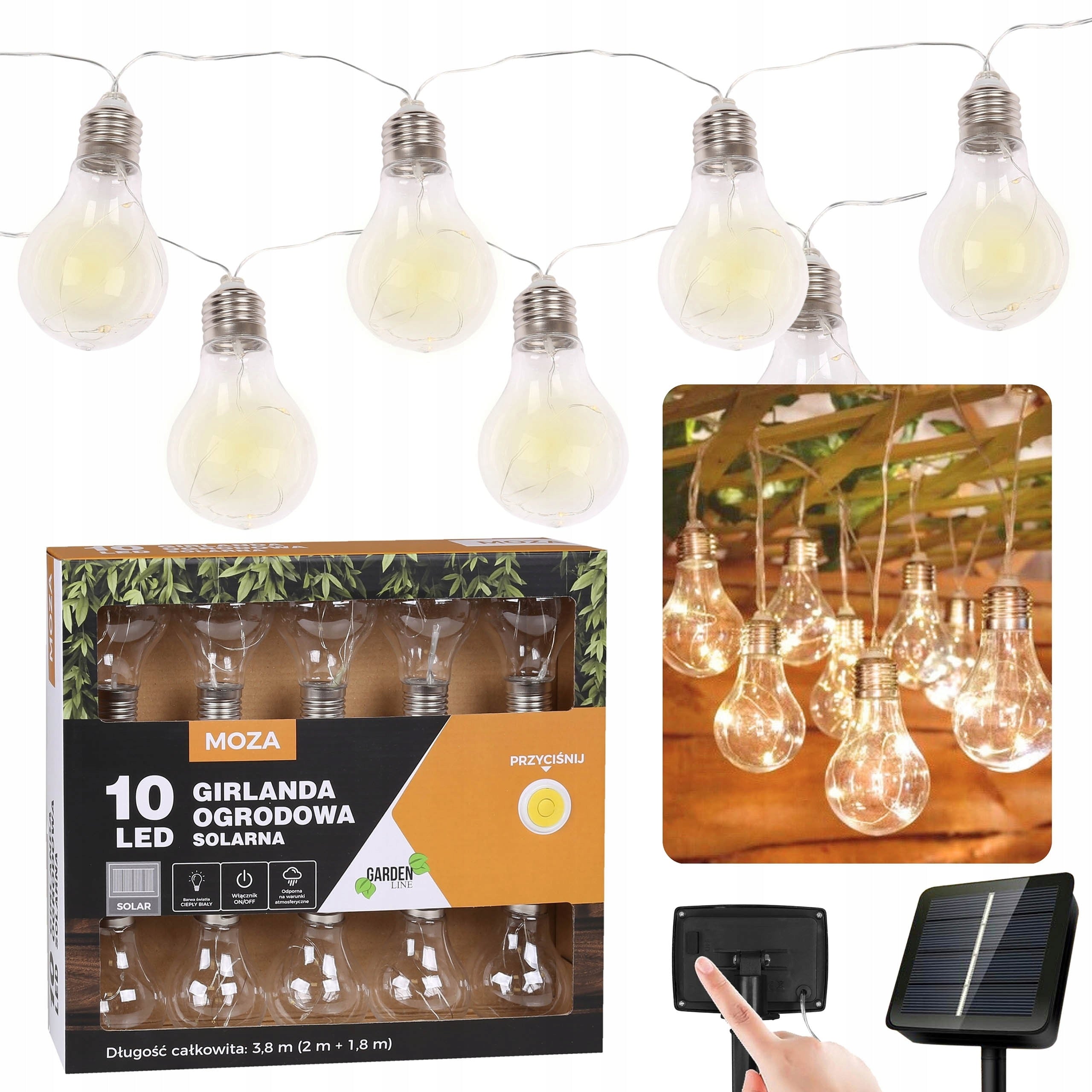 Solar Garden Garland 10 LED, Light Chain Warm White 3,8m