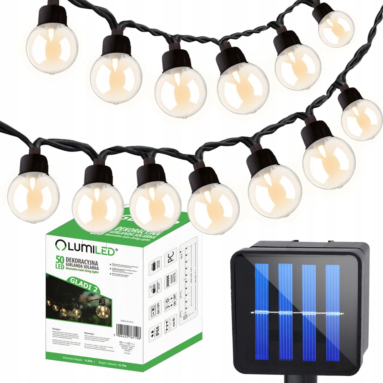 Solar Garden Garland 50x LED Decorative Balls 16,7m Warm 3000K Garden