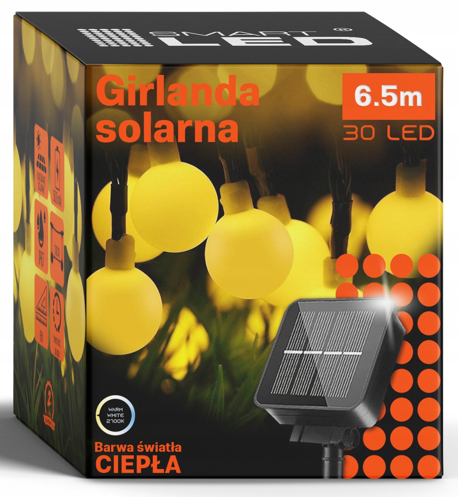 Solar Garden Garland Solar Lights 30x LED Bulb for Balcony 6M IP67 Batteries included yes