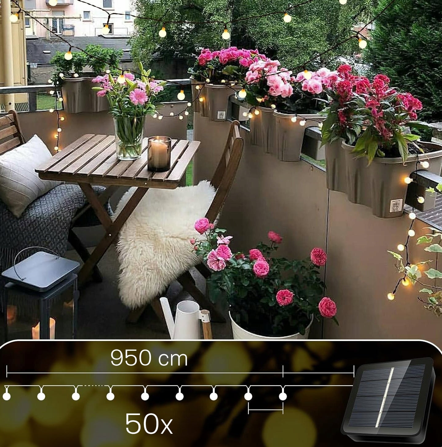 Solar Garden Garland Solar Lights 50x LED Bulb for Balcony 9m IP67 EAN (GTIN) 5903707777204