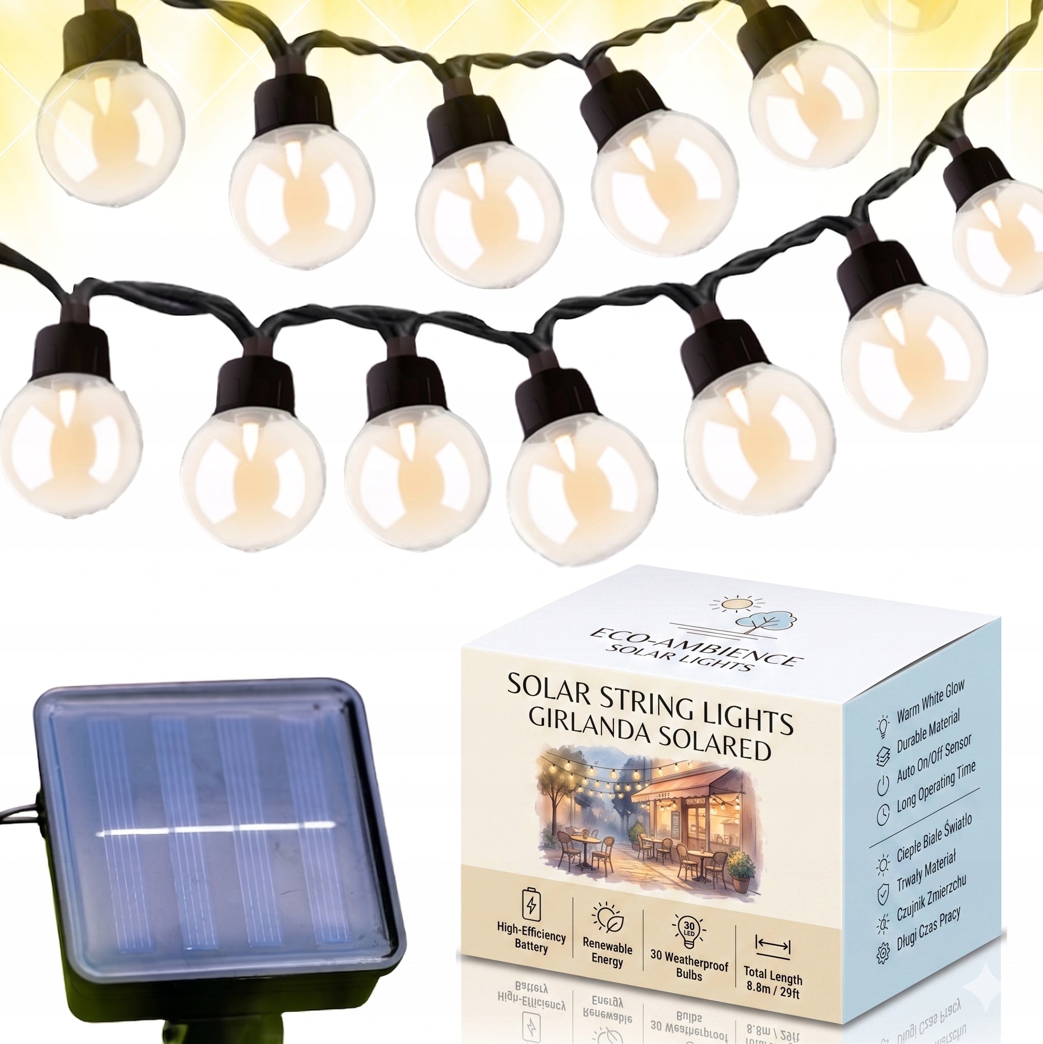 Solar Garland Garden Light 30 LED Balls for Balcony 10,6m + FREEBIE