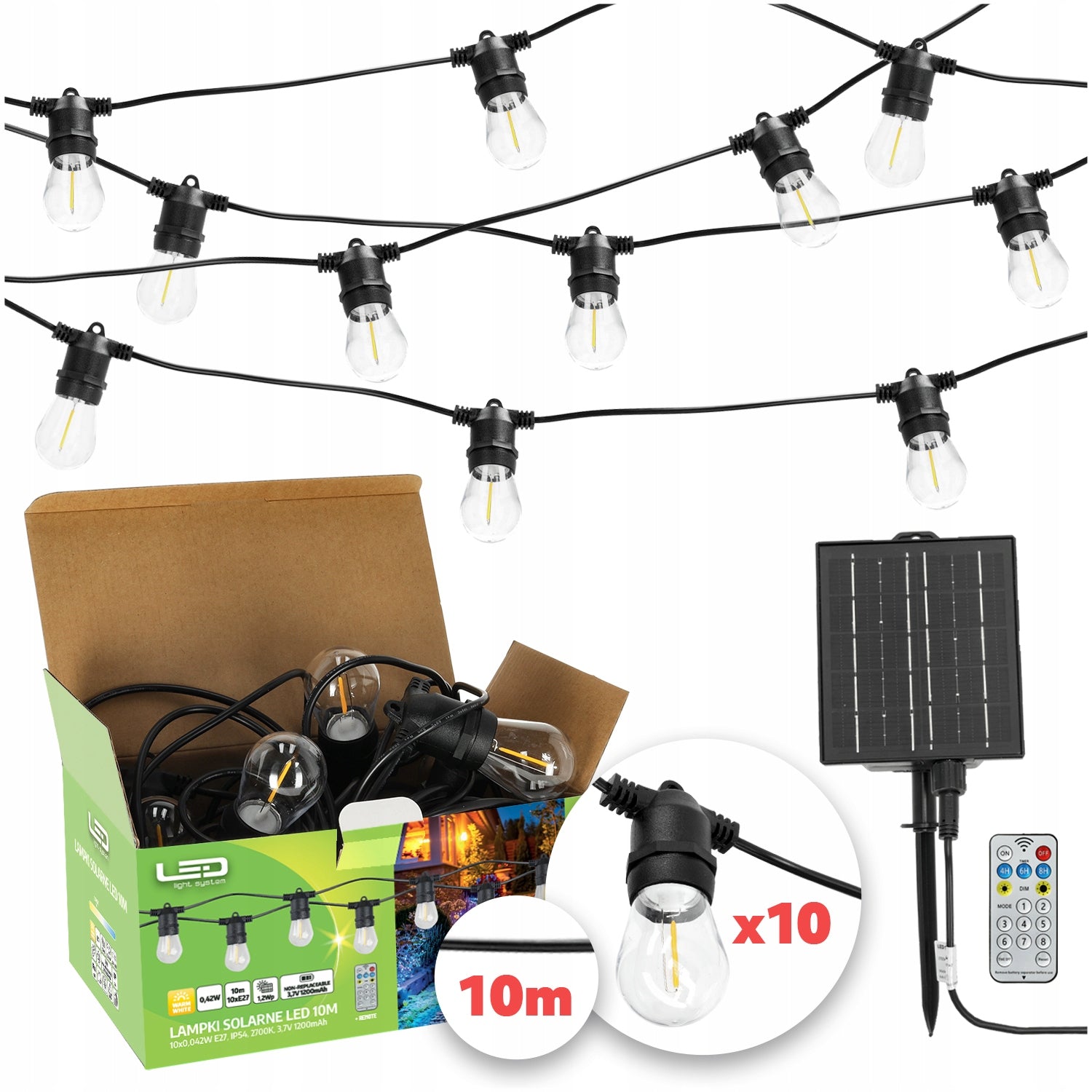 Solar Garland Garden Solar Lights 10m 10x Bulb E27 + PILOT