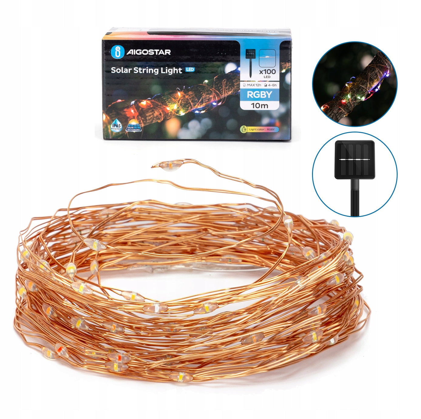 Solar Lights Wire Garland, RGBY 100LED 10M Chain