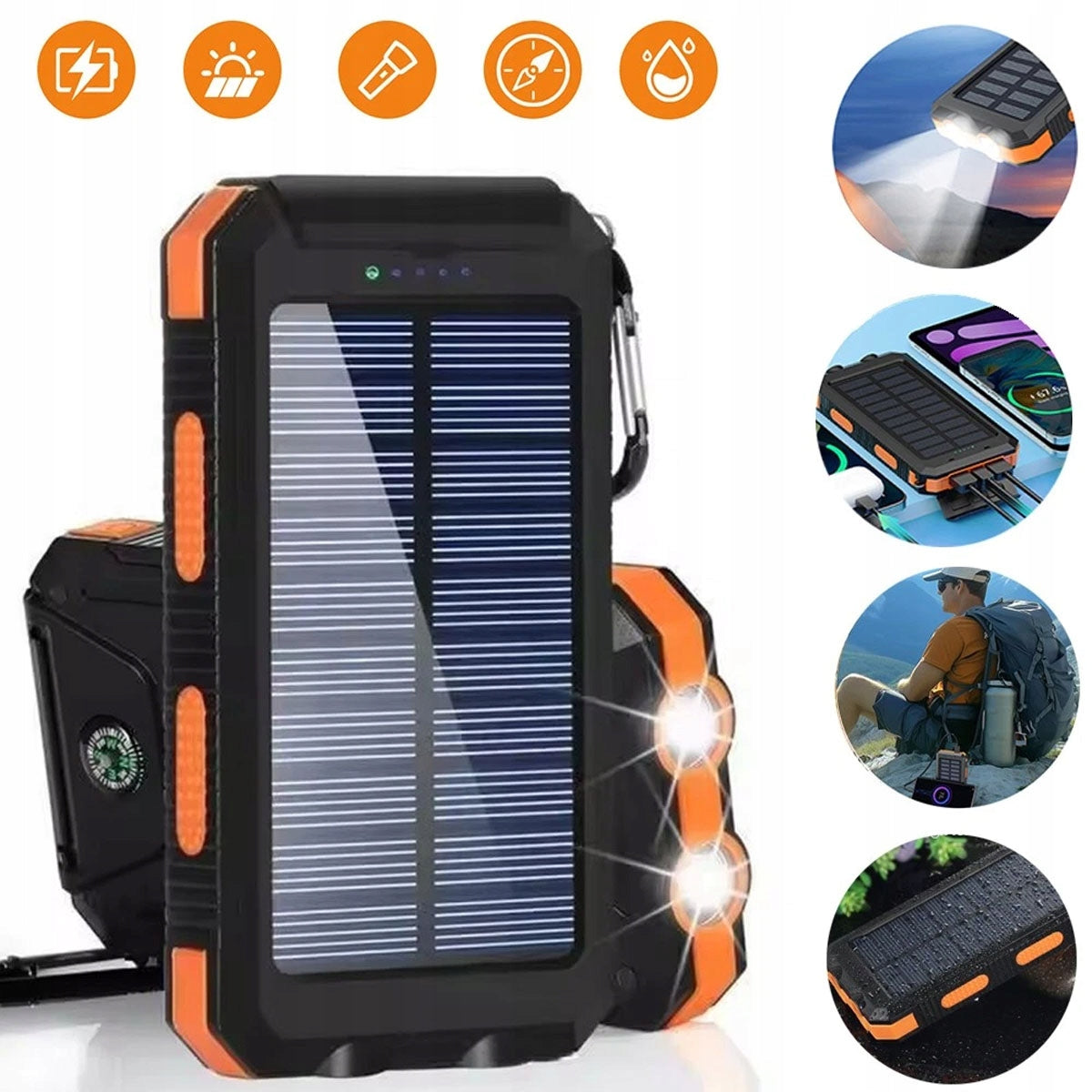 Solar Powerbank 26800 mAh with Solar Charging Function FLASHLIGHT + KOMPA