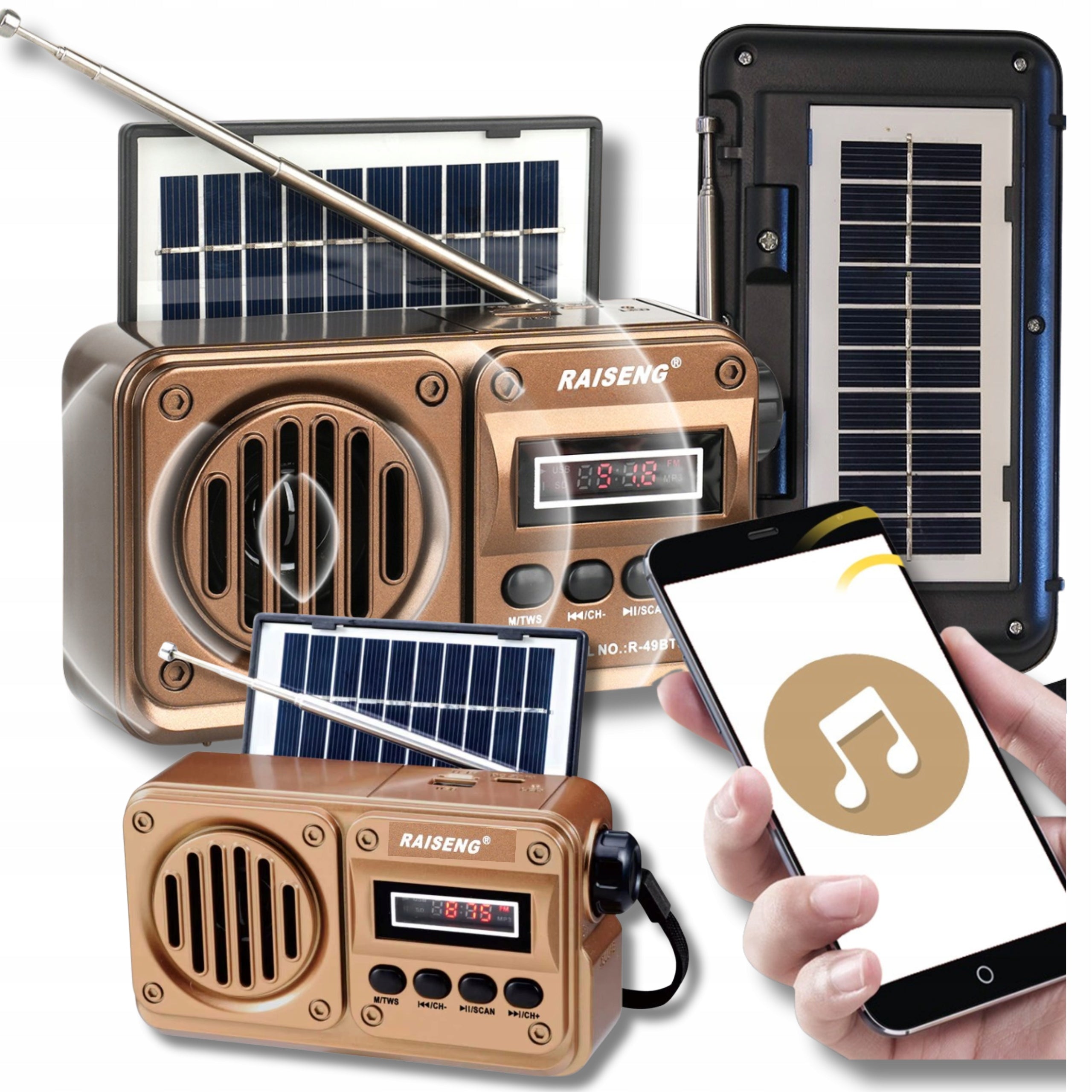 Solar Radio Bluetooth FM USB TF Rechargeable Retro Powerful Speakers