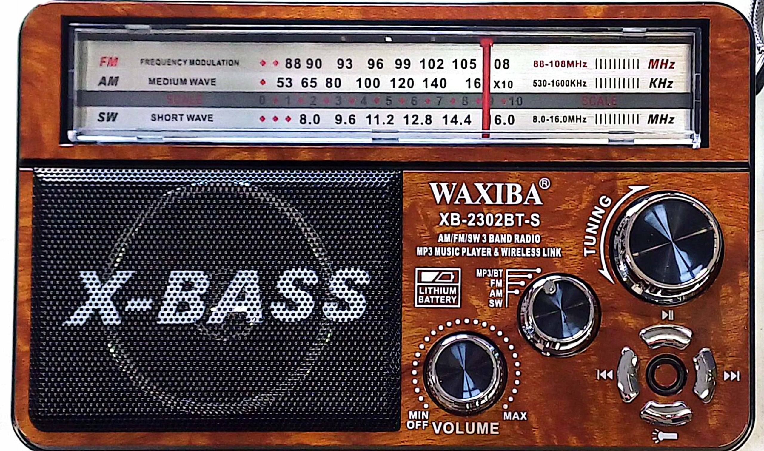 Solar Radio WAXIBA Battery Operated X-BASS Bluetooth USB AUX