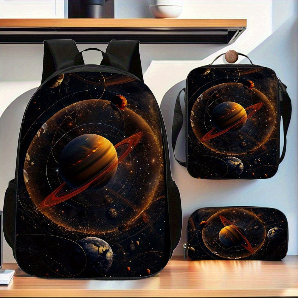 Solar System 3-Piece Backpack Set: Pencil Case, Lunch Box for School, Travel, Daily Use
