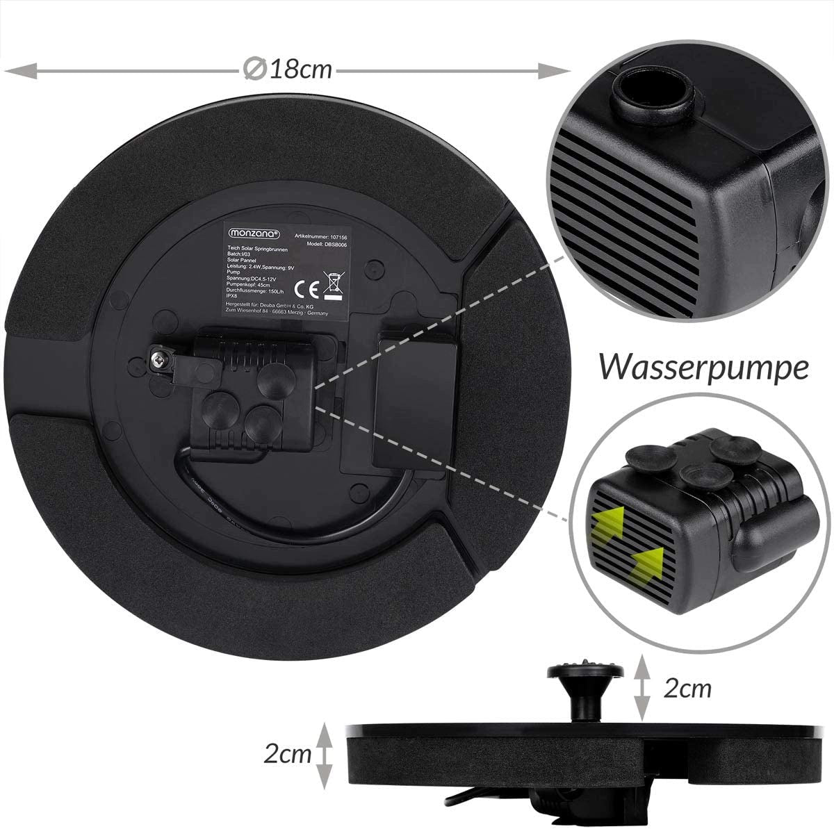 Solar fountain Solar panel 150 l/h fountain for pond Manufacturer code 107156