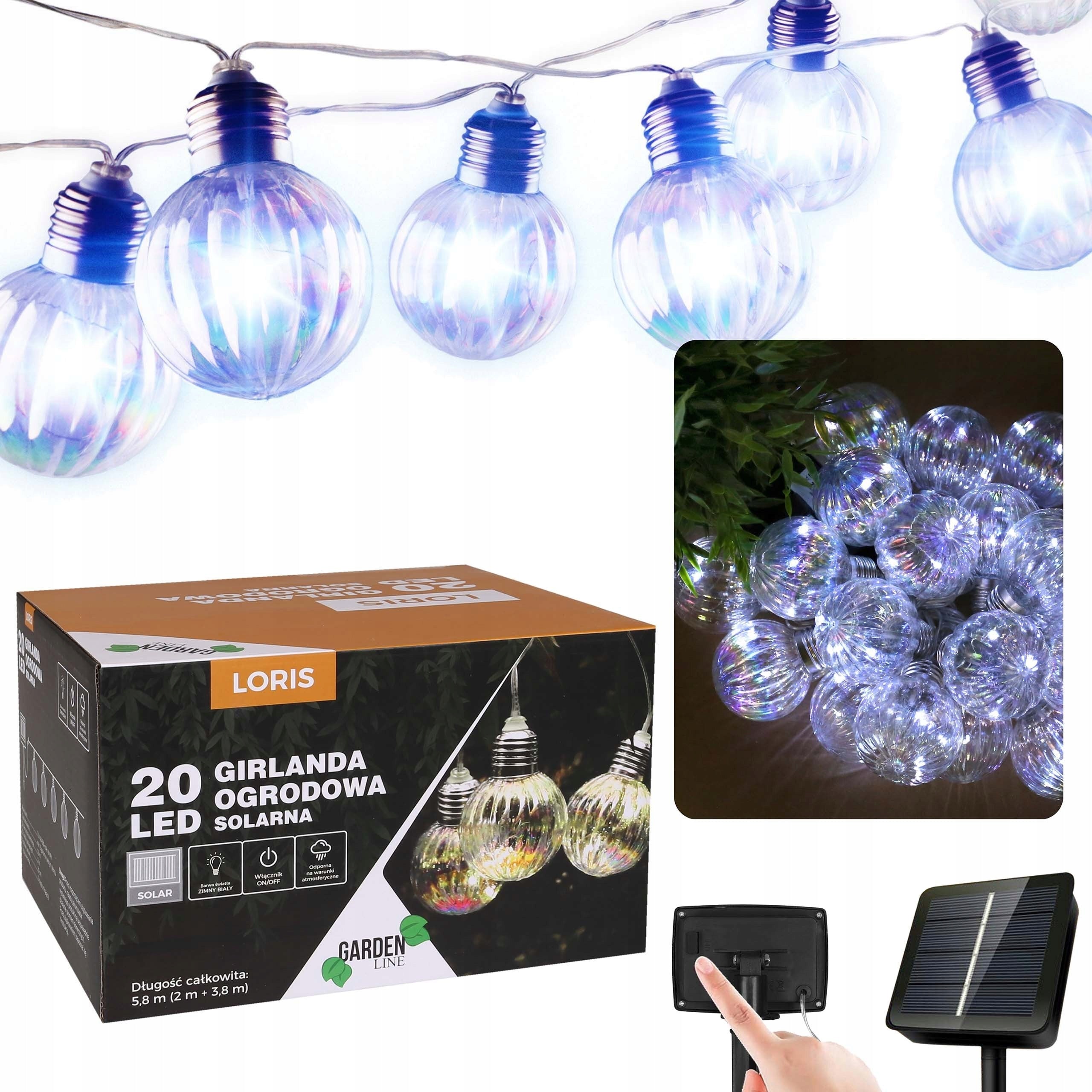 Solar garden garland 20 LED, light chain 5,8m
