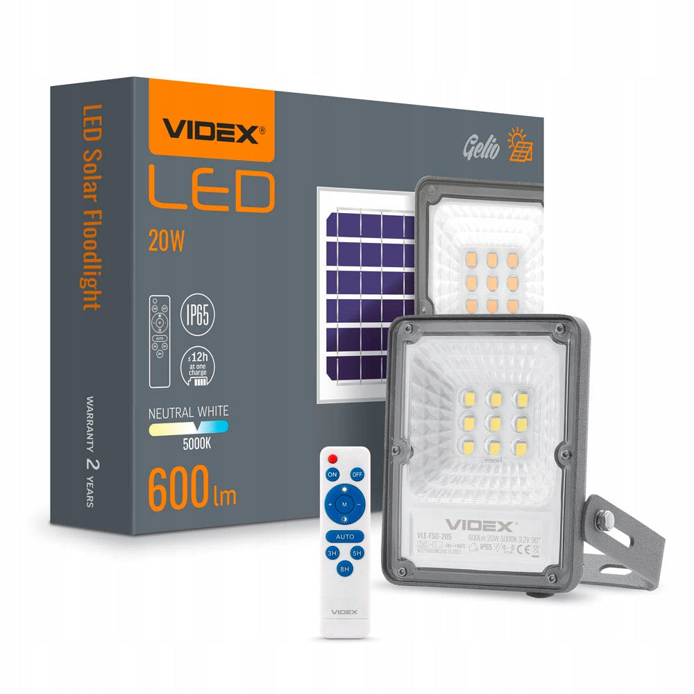 Solar halogen with motion sensor LED floodlight LAMP 20W 600lm VIDEX