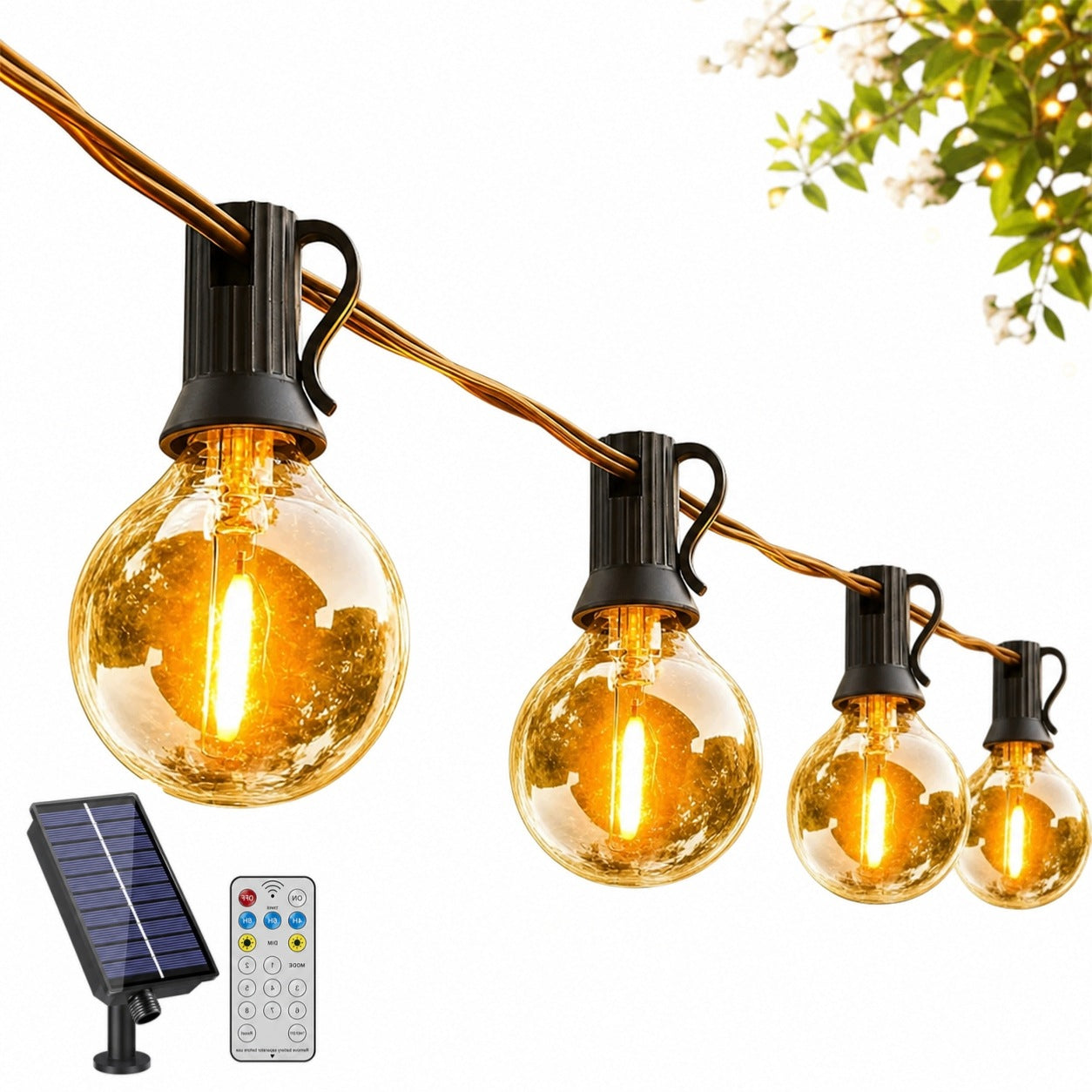 Solar light cord G40 10m 8 modes warm white waterproof garden