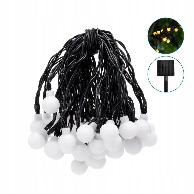 Solar lights garland 50 milky warm LED balls length 10 mb