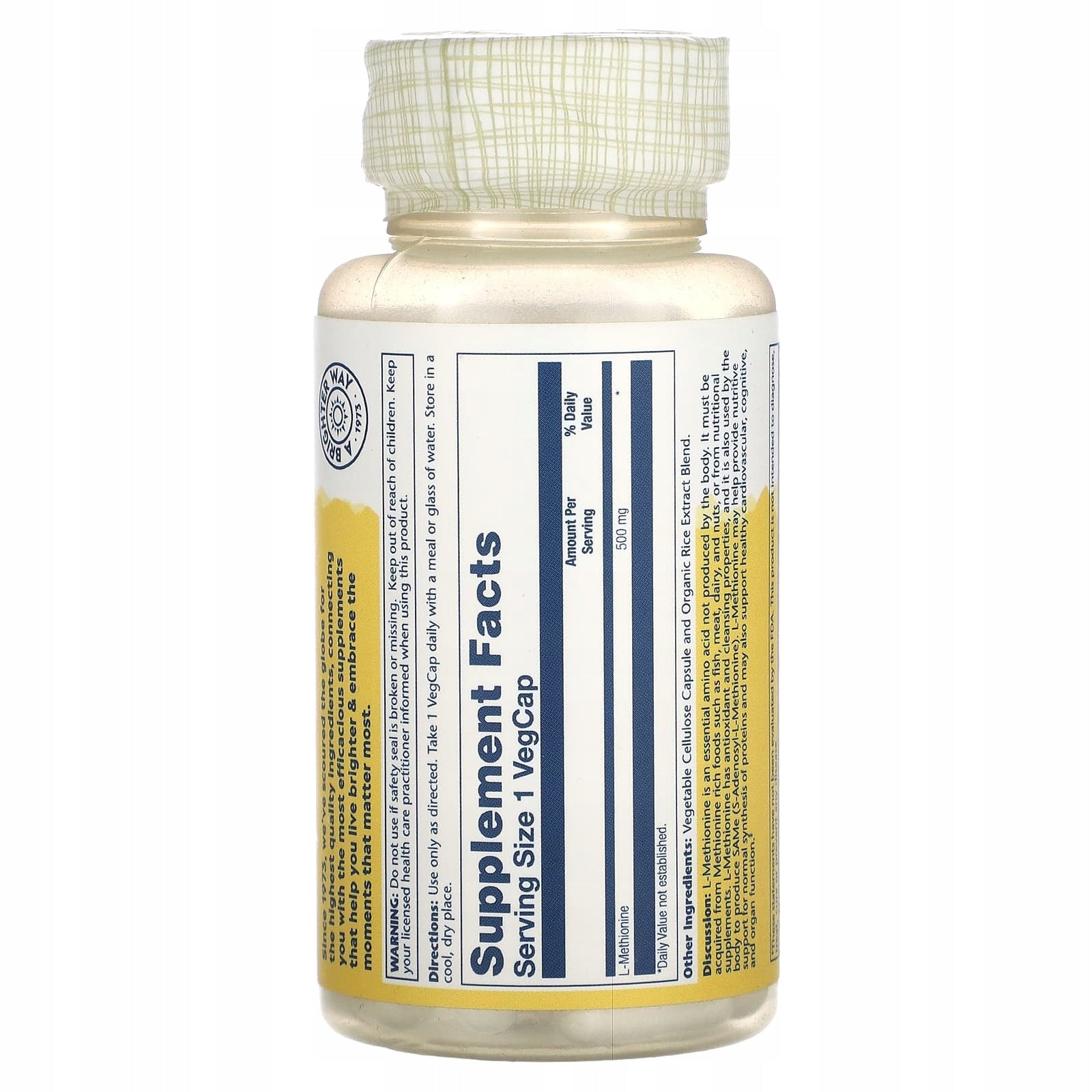 Solaray, L-methionine, 500 mg, 30 vegetable capsules Expiration date at least 3 months from the date of purchase
