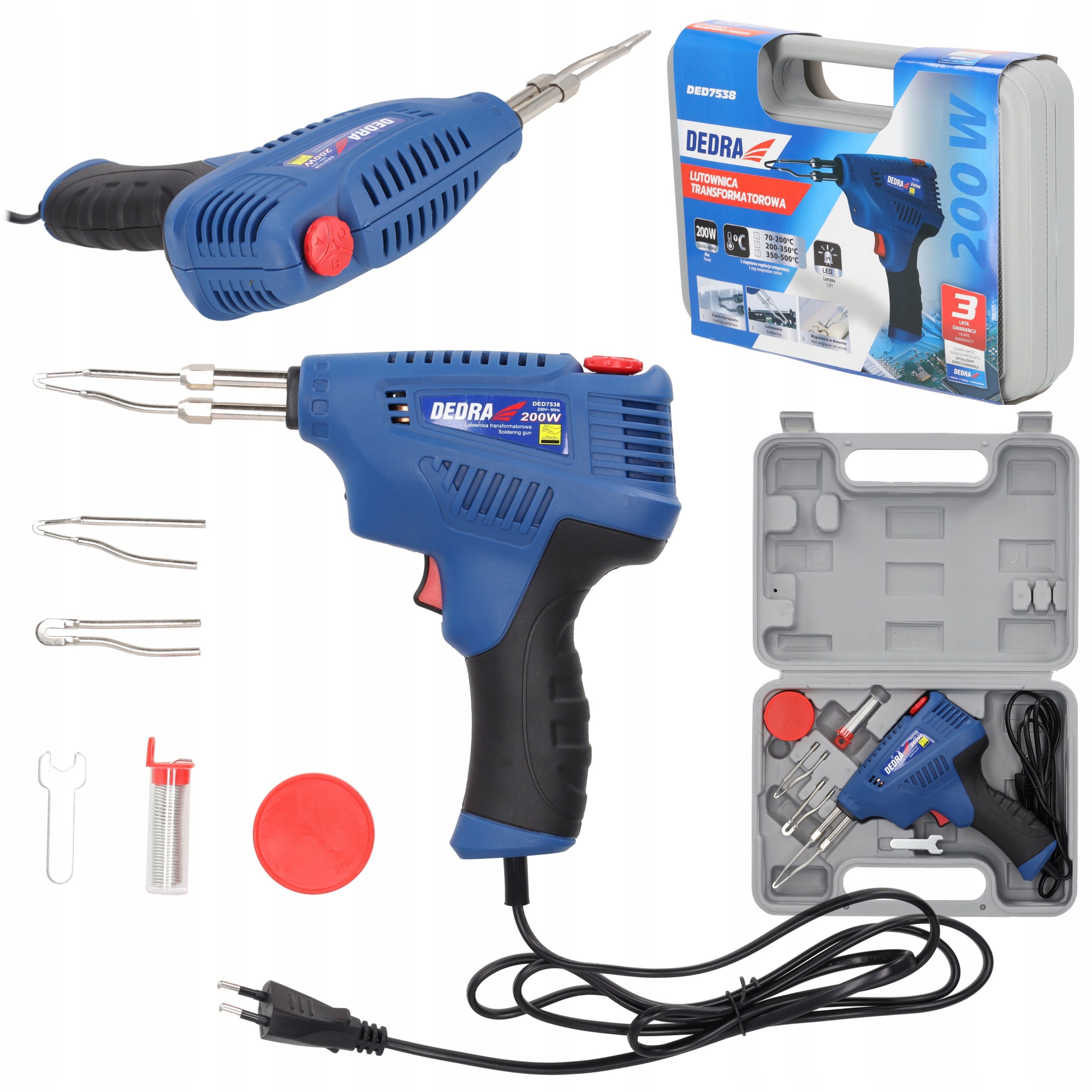 Soldering Iron 200W Adjustable 70-500°C Tin Paste Suitcase DEDRA