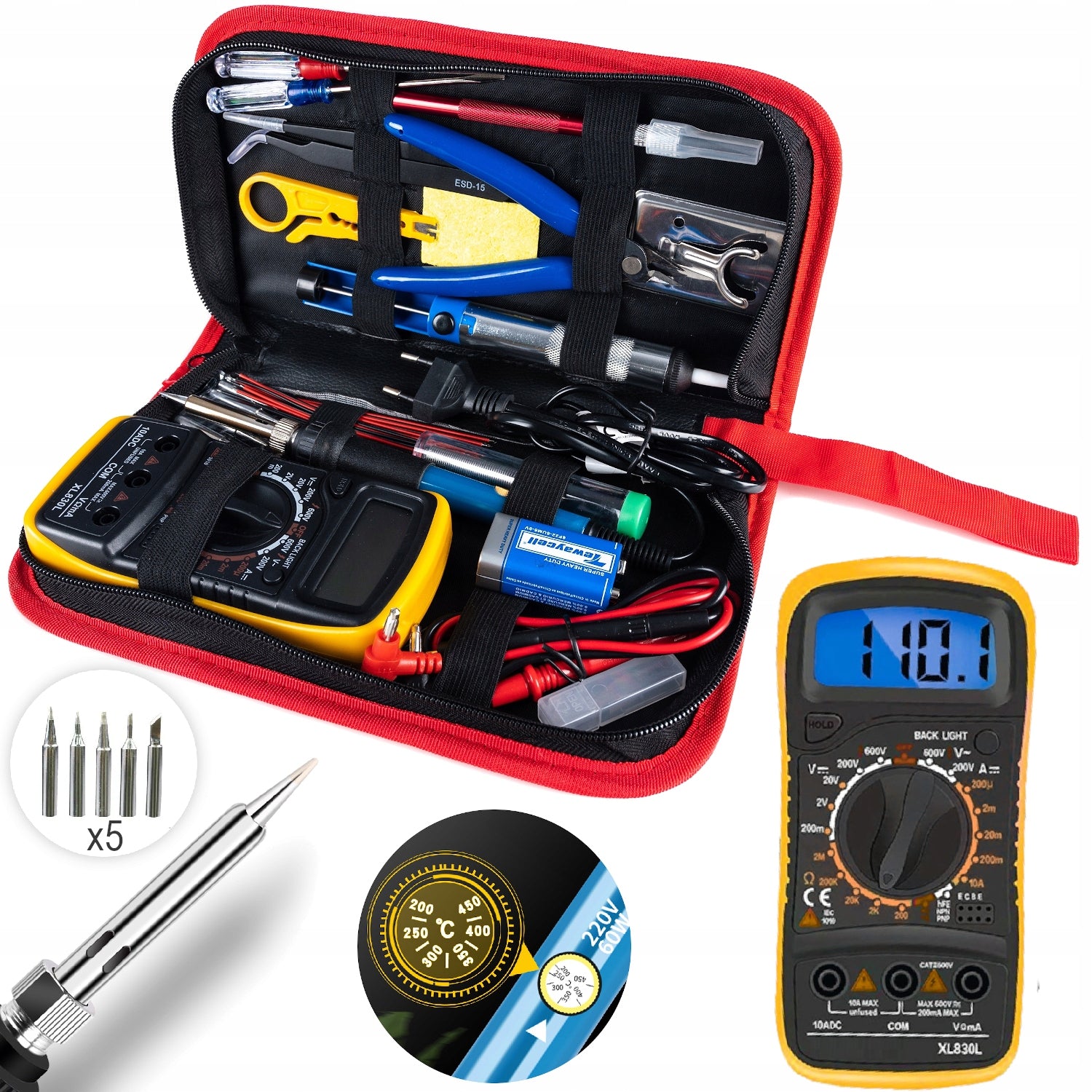 Soldering Iron SOLDERING TOOL SET 40 ELEMENTS MULTIMETER 6 TIPS TIN Packaging status original
