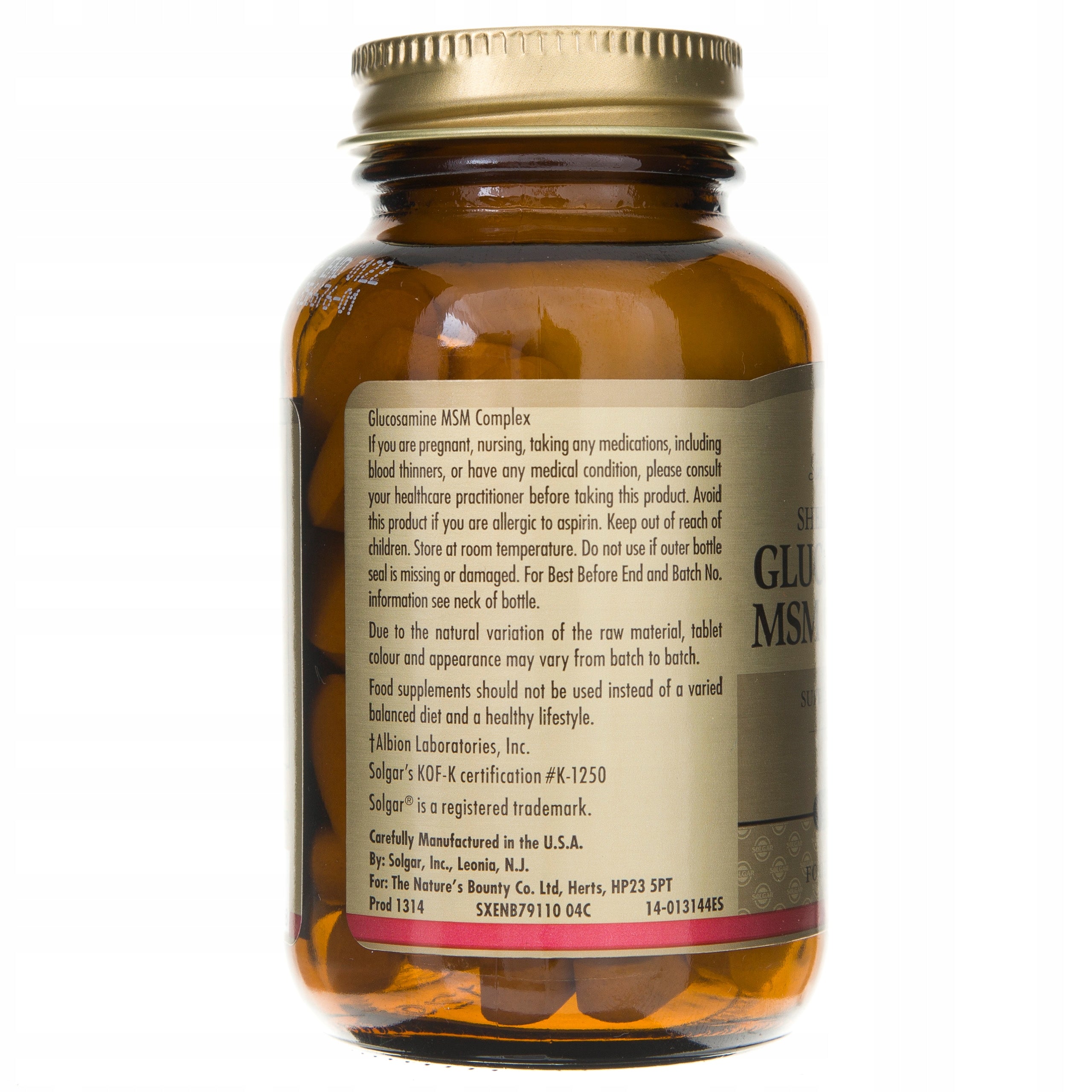 Solgar Glucosamine and MSM Complex with Vitamin C Joints and Bones 60 tablets Brand Solgar