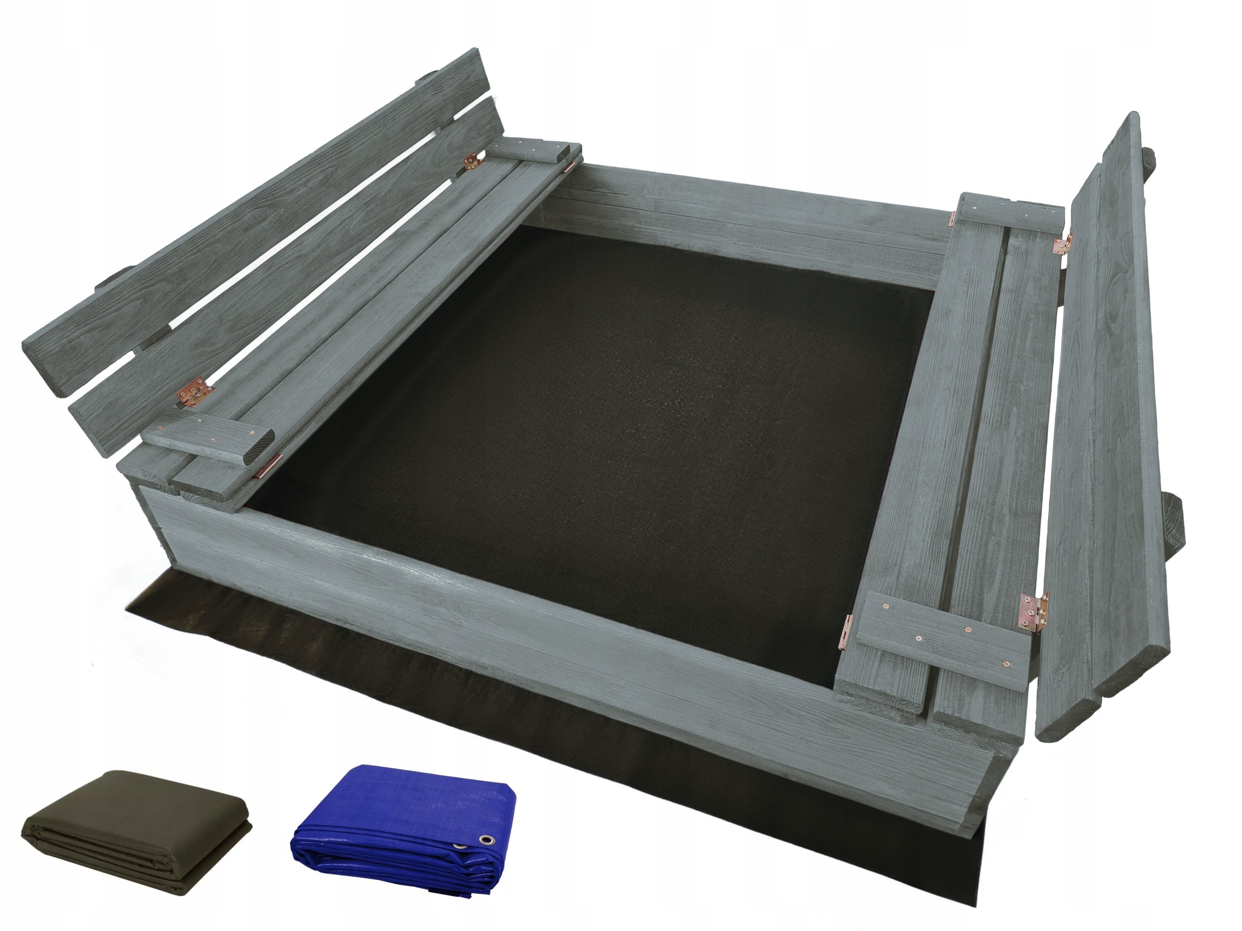 Solid Sandbox WOODEN 120x120 IMPREGNATED CLOSED WITH BENCHES GREY Brand no brand