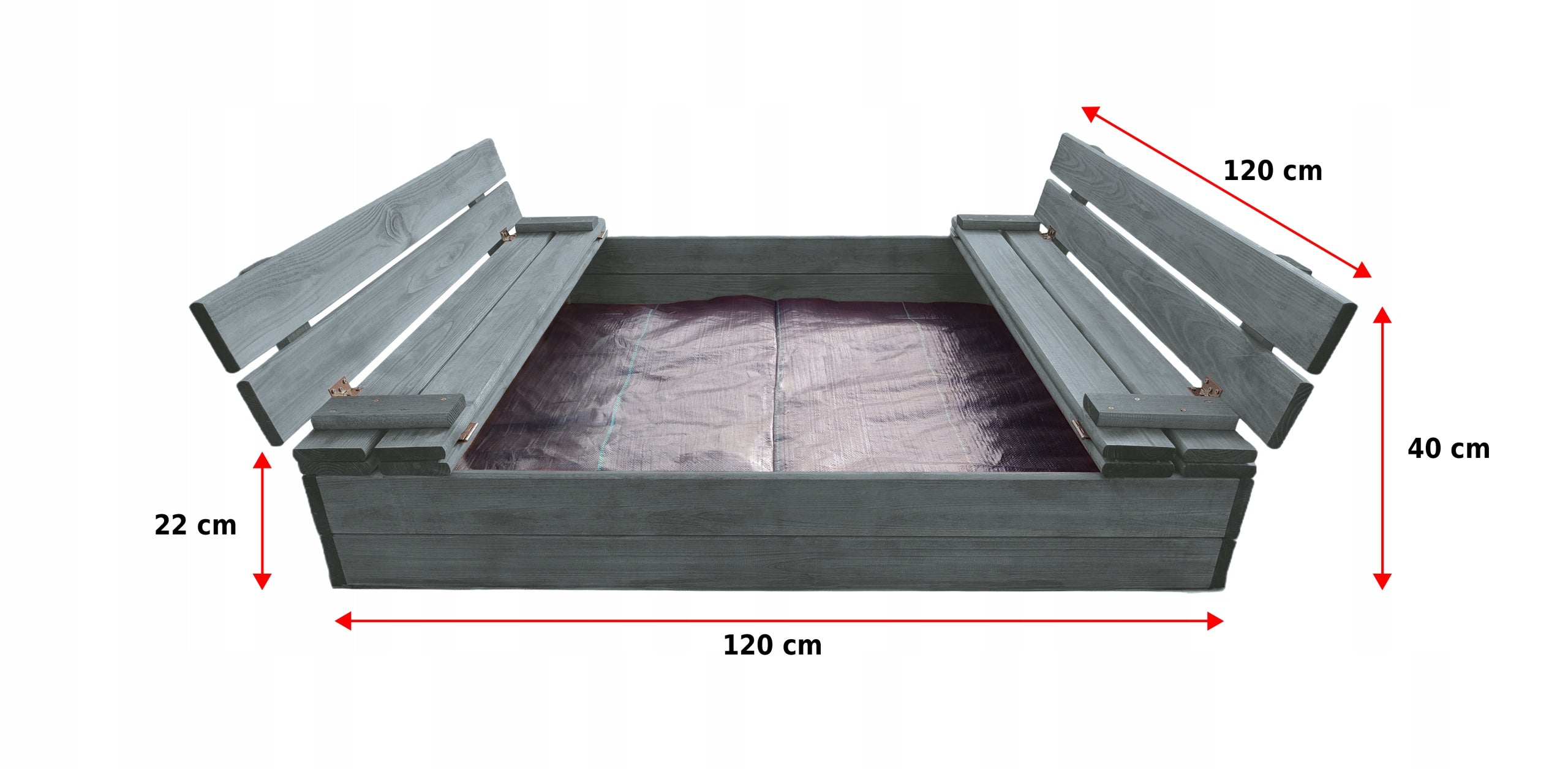 Solid Sandbox WOODEN 120x120 IMPREGNATED CLOSED WITH BENCHES GREY Kind wooden