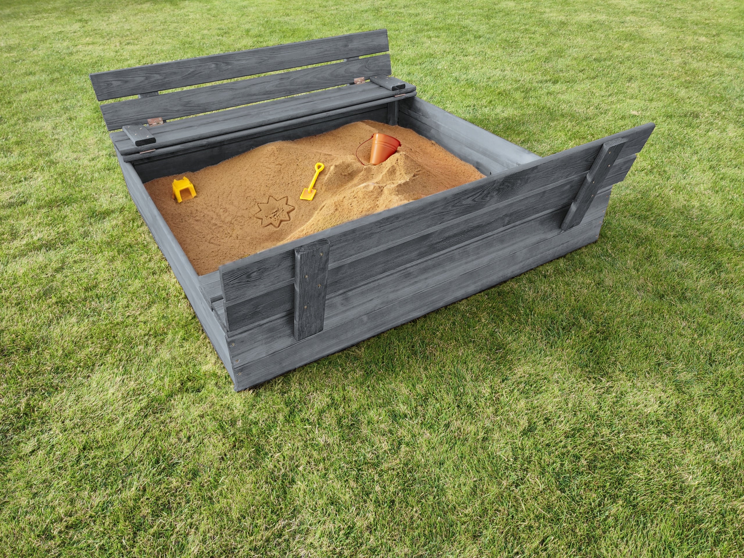 Solid Sandbox WOODEN 120x120 IMPREGNATED CLOSED WITH BENCHES GREY Product width 120 cm