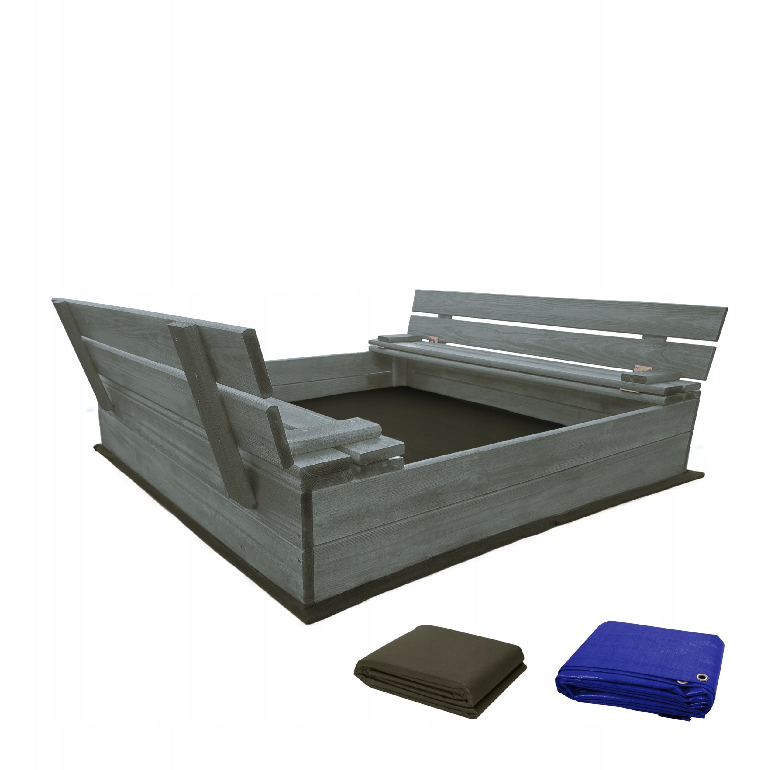 Solid Sandbox WOODEN 120x120 IMPREGNATED CLOSED WITH BENCHES GREY