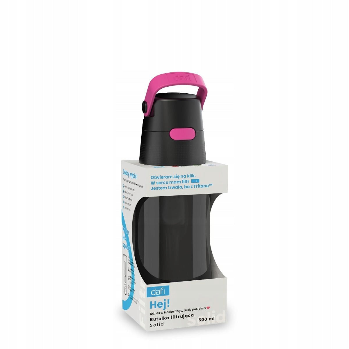 Solid filter bottle with water filter Dafi 0,5 L black flamingo pink Packaging status original