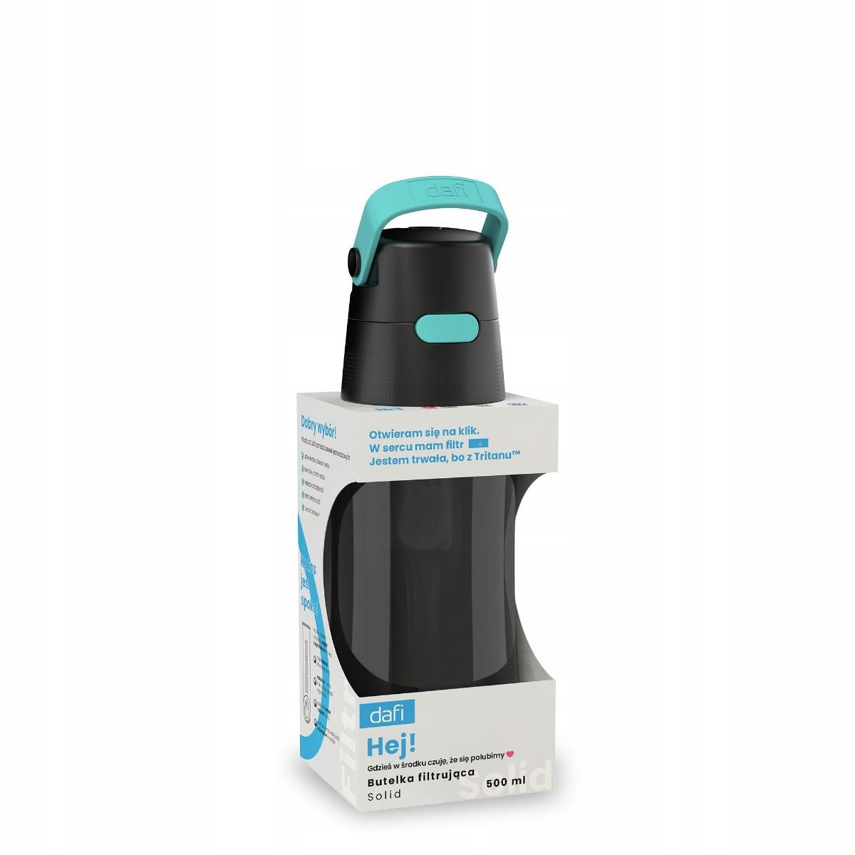Solid filter bottle with water filter Dafi 0,5 L black turquoise Packaging status original