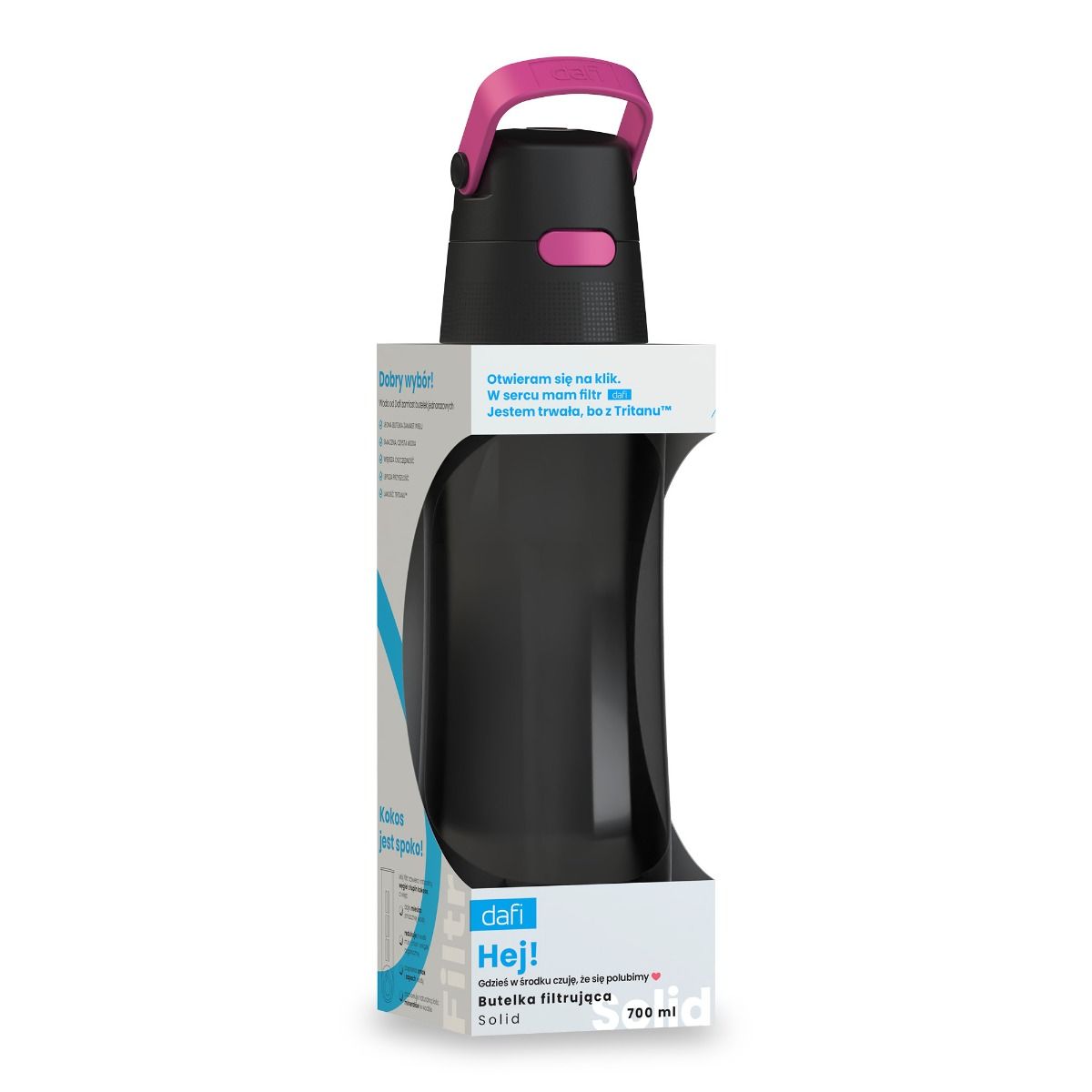 Solid filter bottle with water filter Dafi 0,7 L black flamingo pink Packaging status original