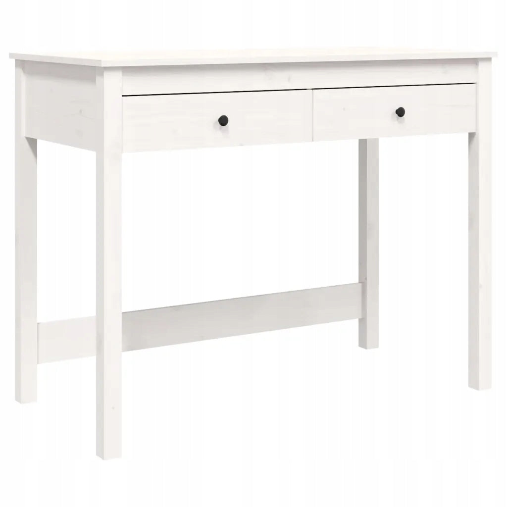 Solid pine wood computer desk, 2 drawers, white, 100x50x78