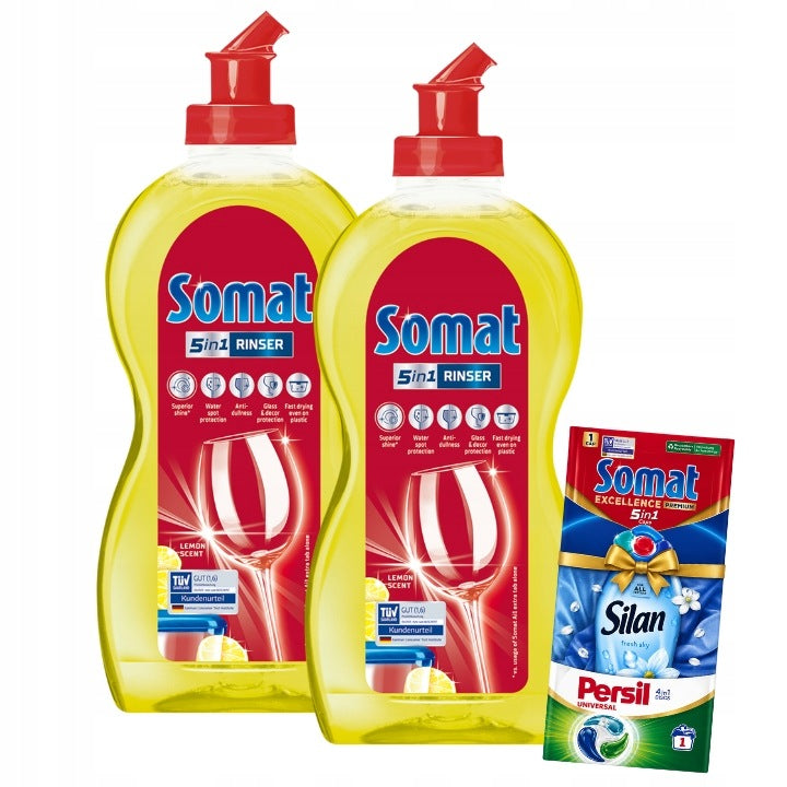 Somat Dishwasher Rinse Aid Lemon 500ml x2 + Freebie