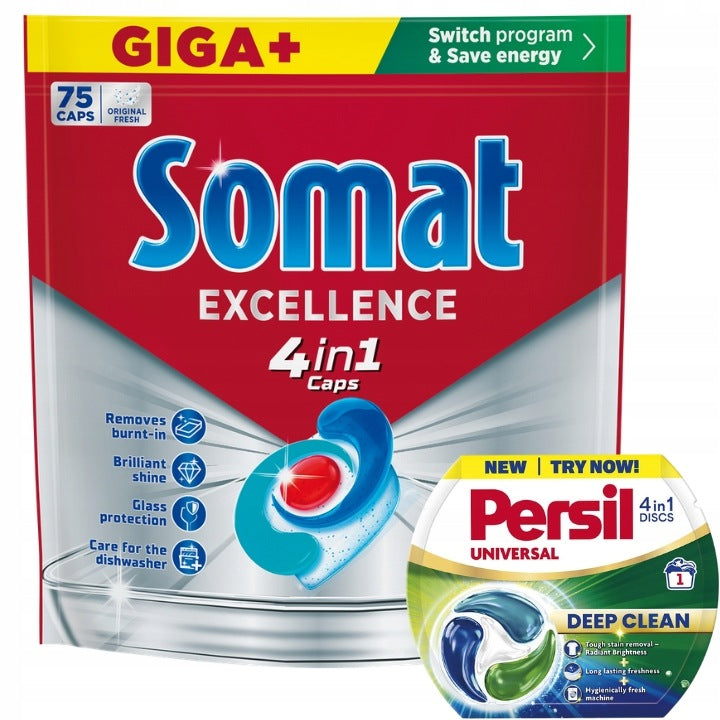 Somat Excellence Dishwasher Capsules 4in1 75 pcs + Freebie