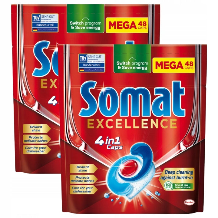 Somat Excellence Dishwasher Tablets 4in1 96pcs CAPSULES CUBES GLOSS