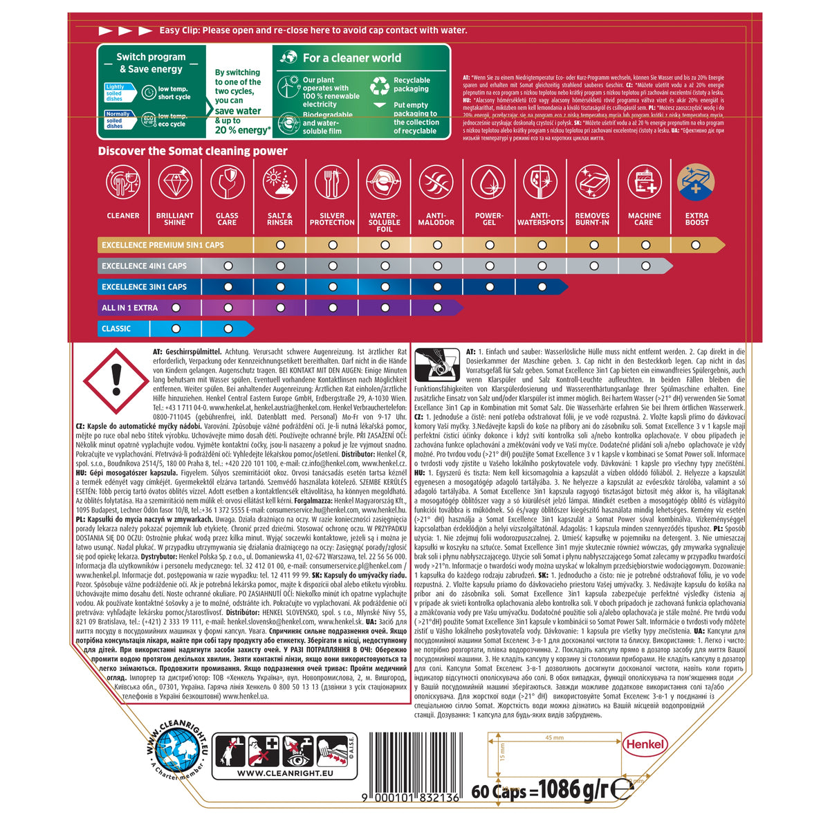 Somat Tabs Excellence Dishwasher Tablets 3in1 60 Pack Lemon Brand Somat