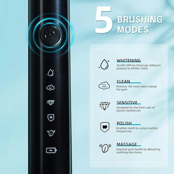 Sonic Electric Toothbrush 5 Modes + 6 Dupont IPX7 Heads Manufacturer code 32_121416