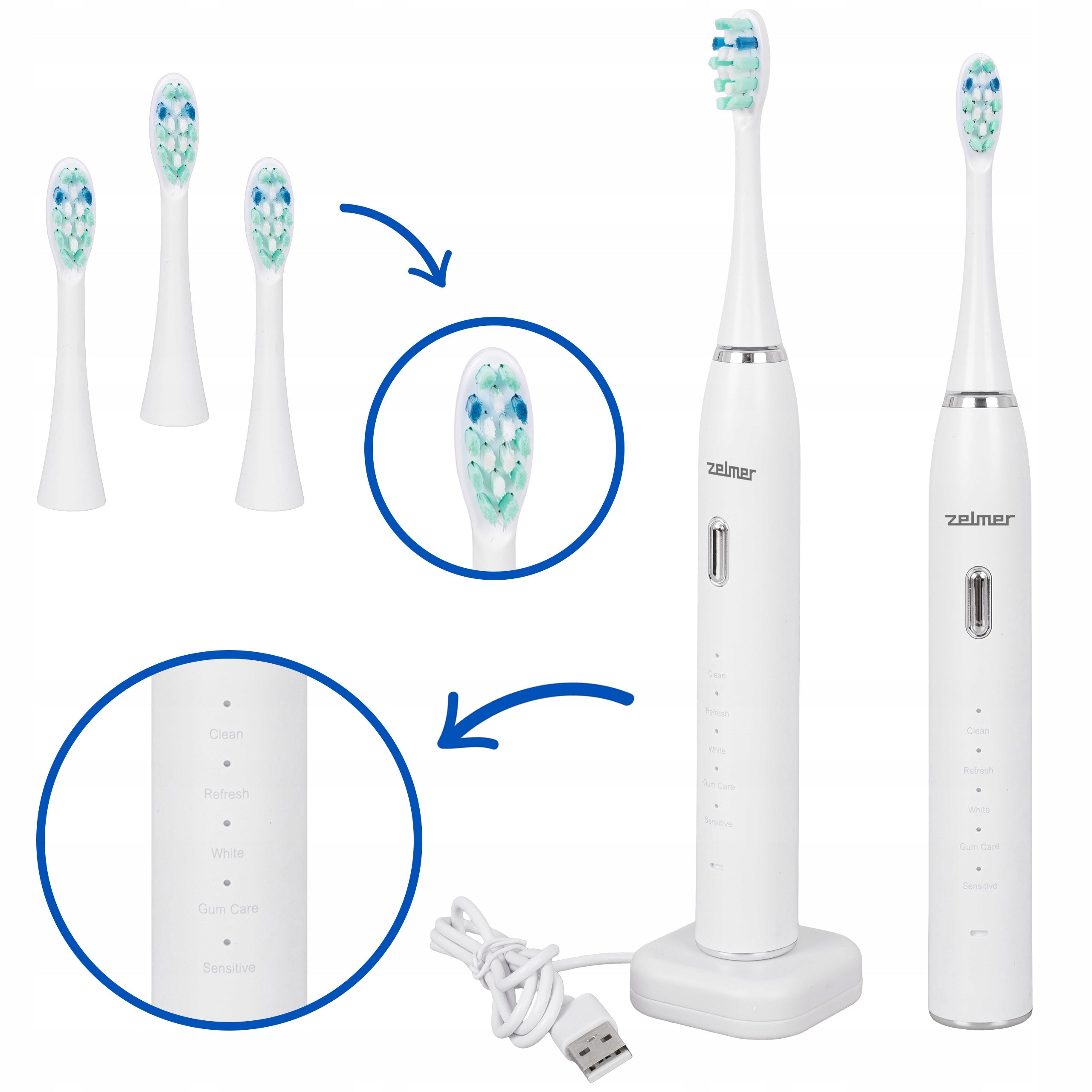 Sonic Electric Toothbrush Zelmer ZTB6010W + 3 tips Packaging status original