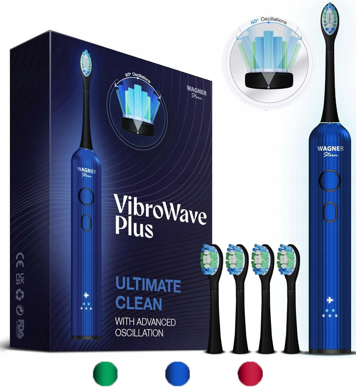Sonic Toothbrush 4 Heads IPX7 Waterproof WAGNER STERN VibroWave Plus