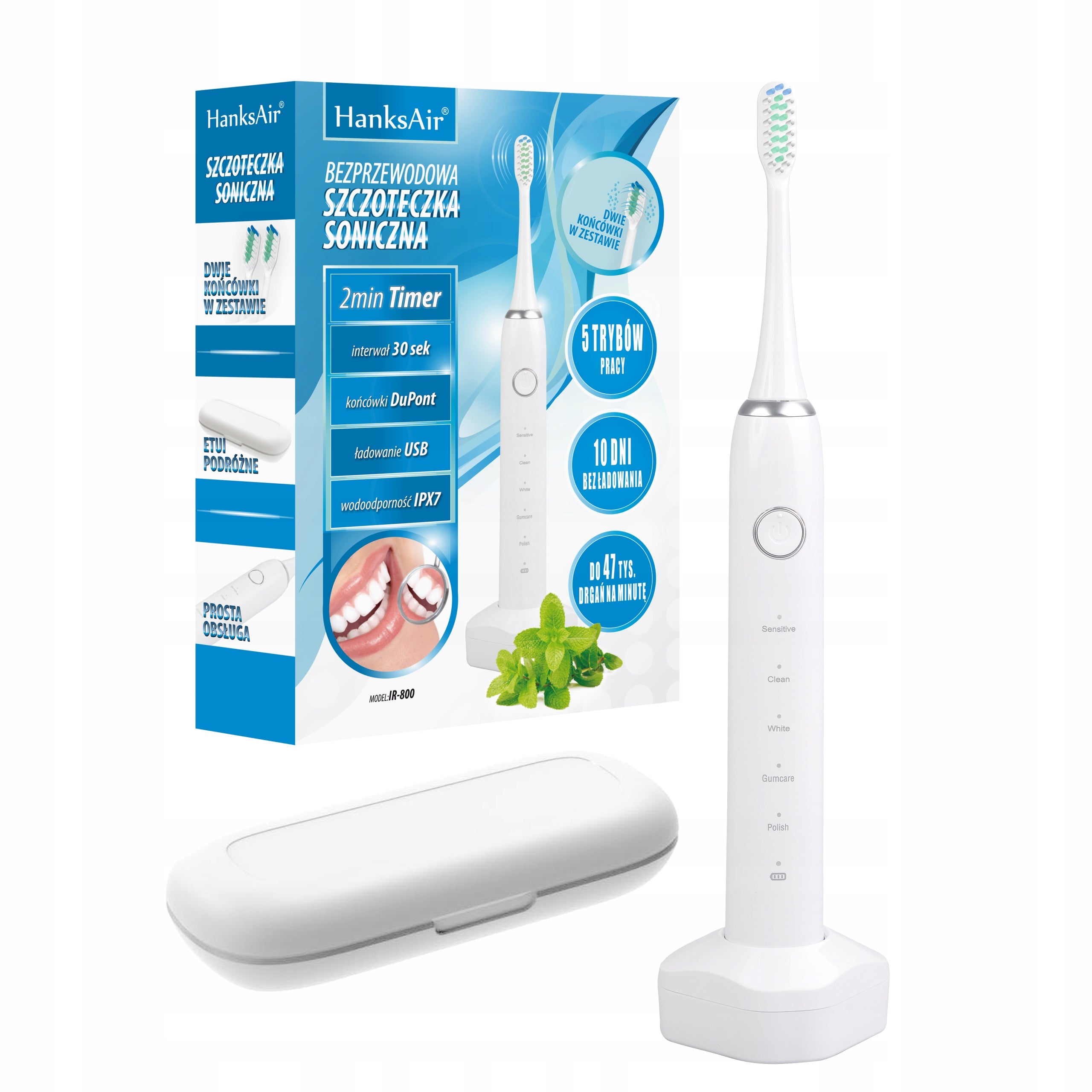 Sonic Toothbrush Pouch 2 Tips Induction IR-800 HanksAir