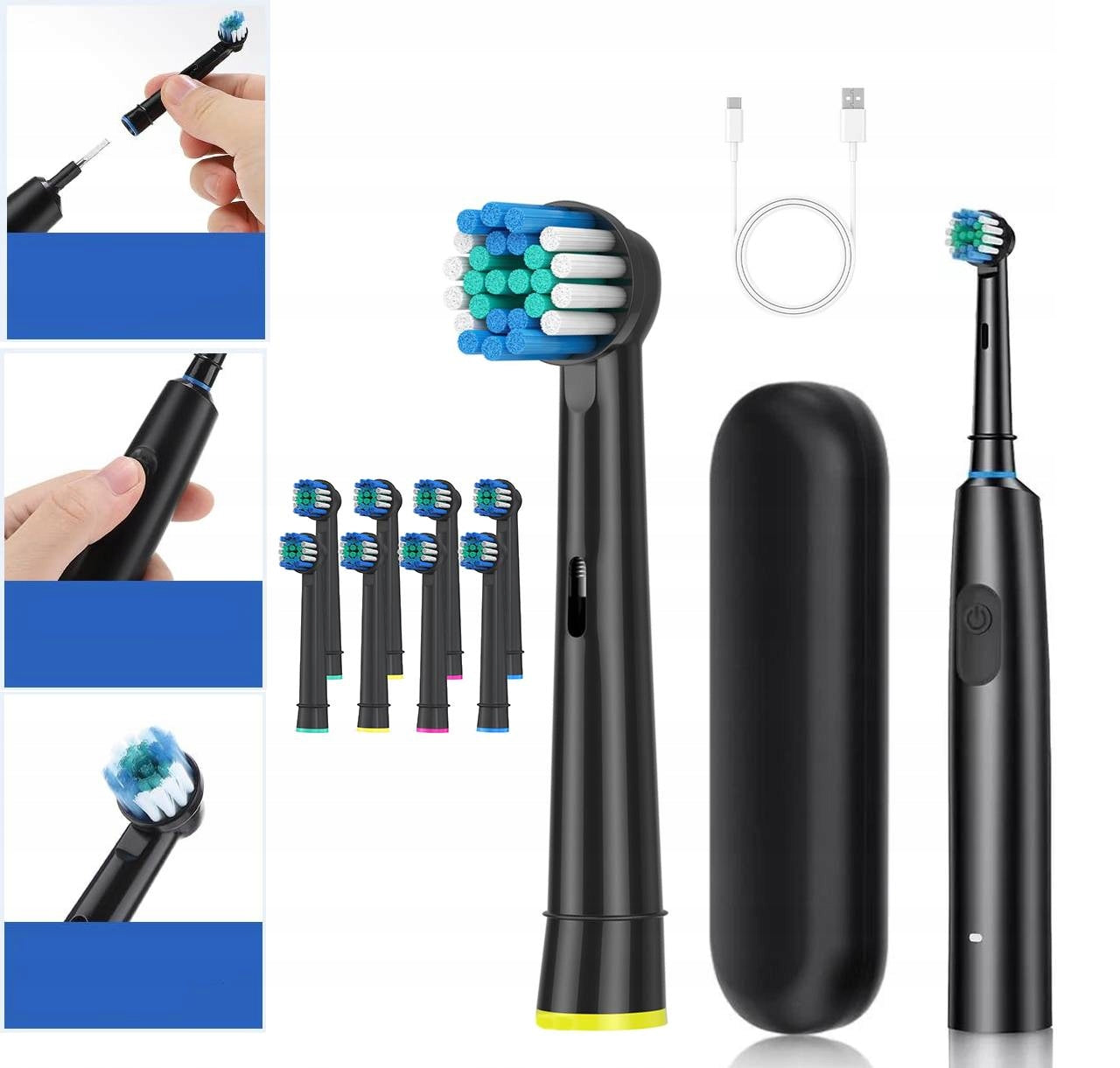Sonic Toothbrush - Set of Case + 8 Tips - Electric