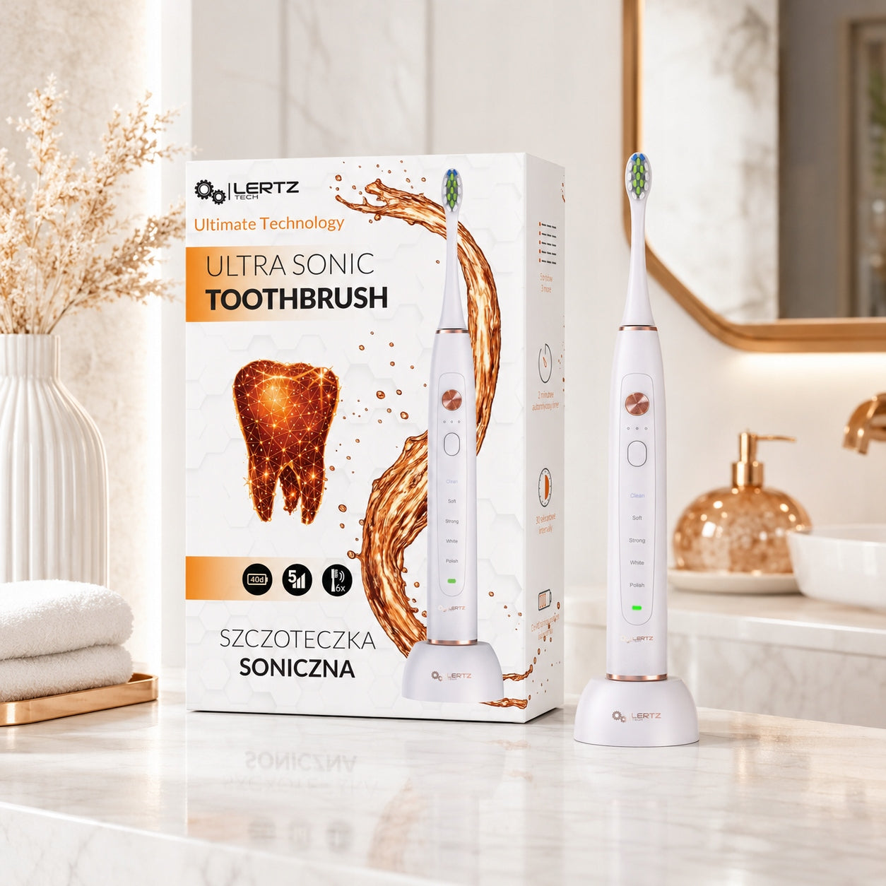 Sonic electric toothbrush 6 tips INDUCTION 80tys r/m 15 TR WHITE Packaging status original