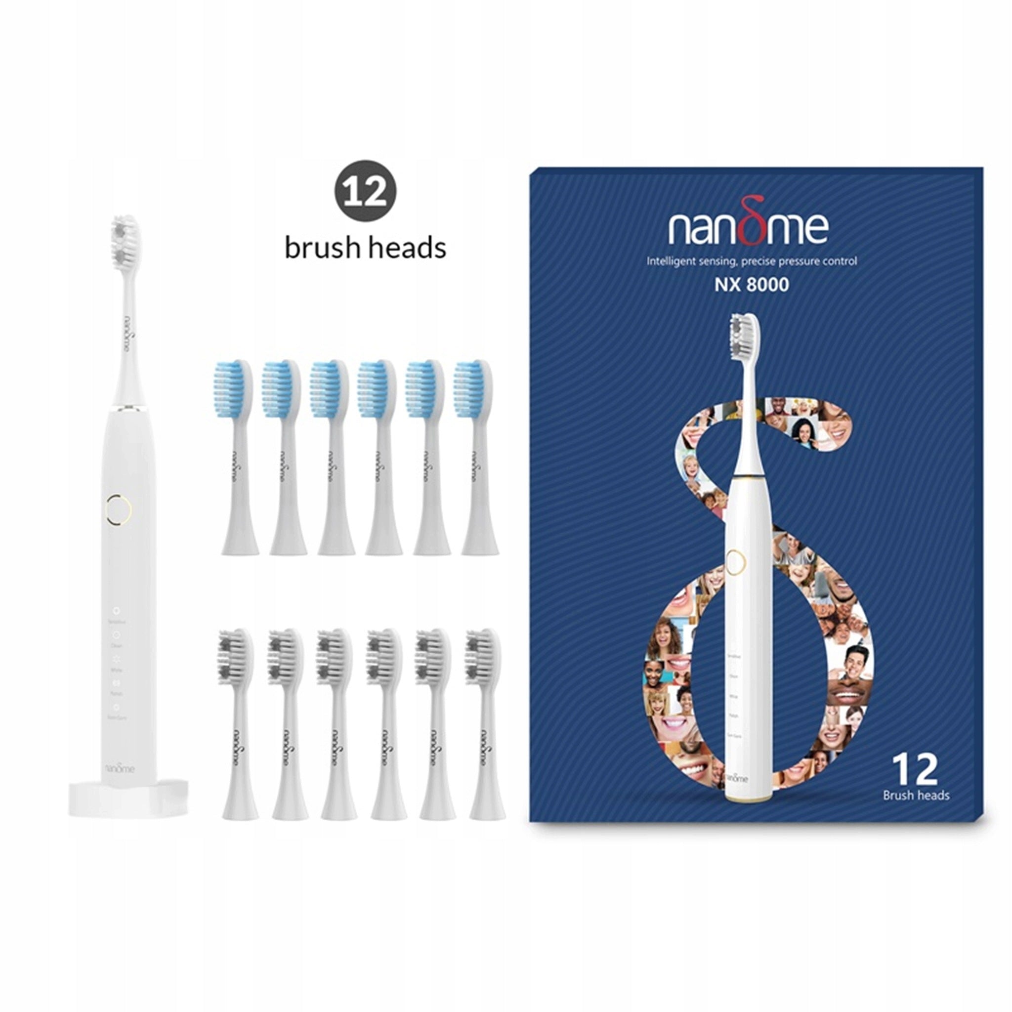 Sonic electric toothbrush Nandme NX8000-W2 White 2 Head