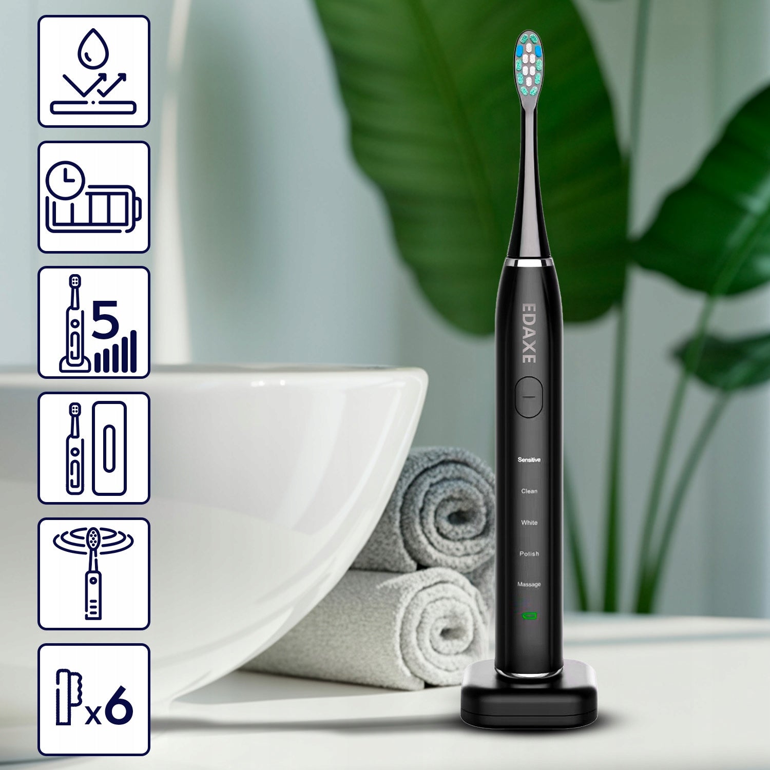 Sonic toothbrush EDAXE – thorough cleaning of 5 modes 6 case tips Packaging status original