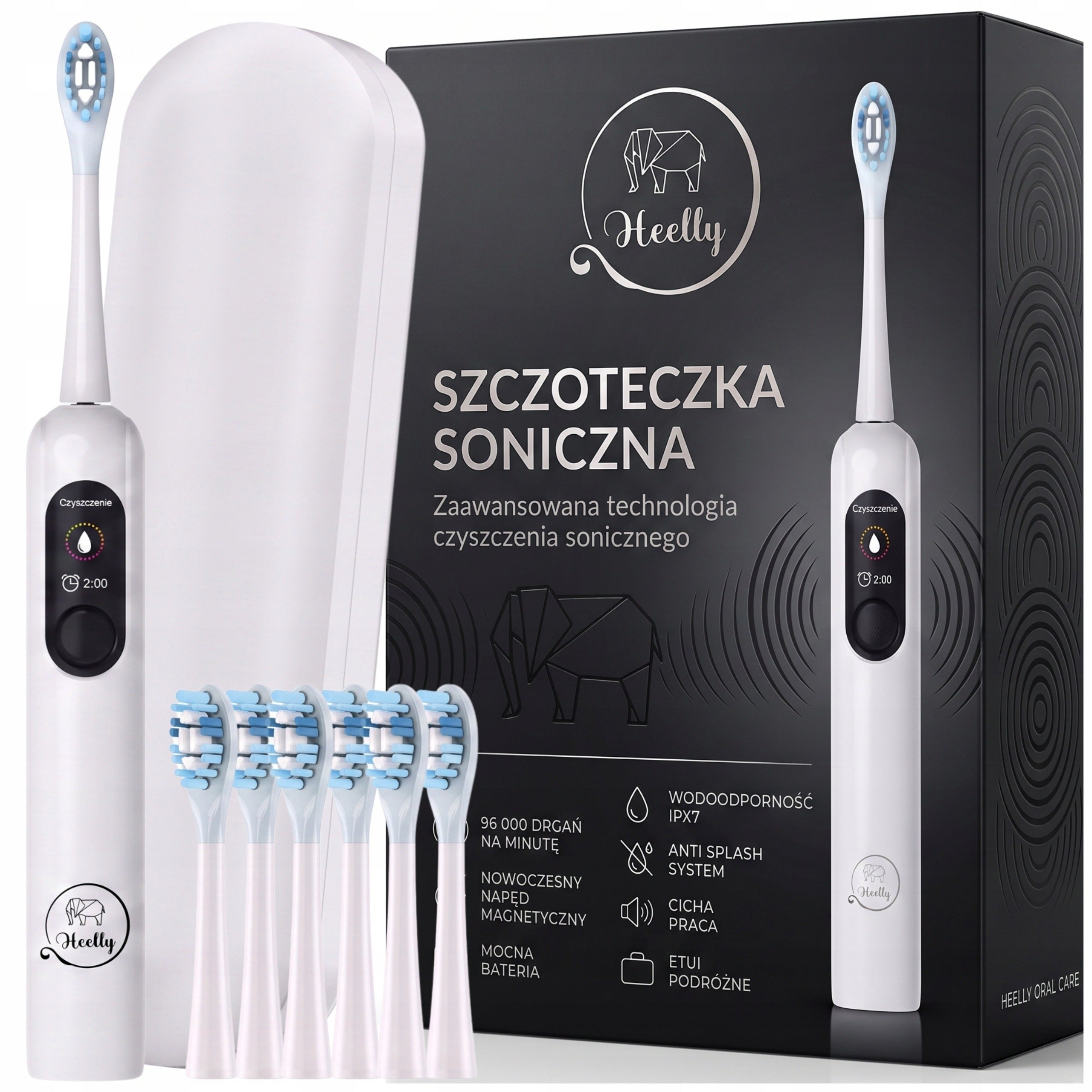 Sonic toothbrush HEELLY Electric PL Menu 6 tips Pouch