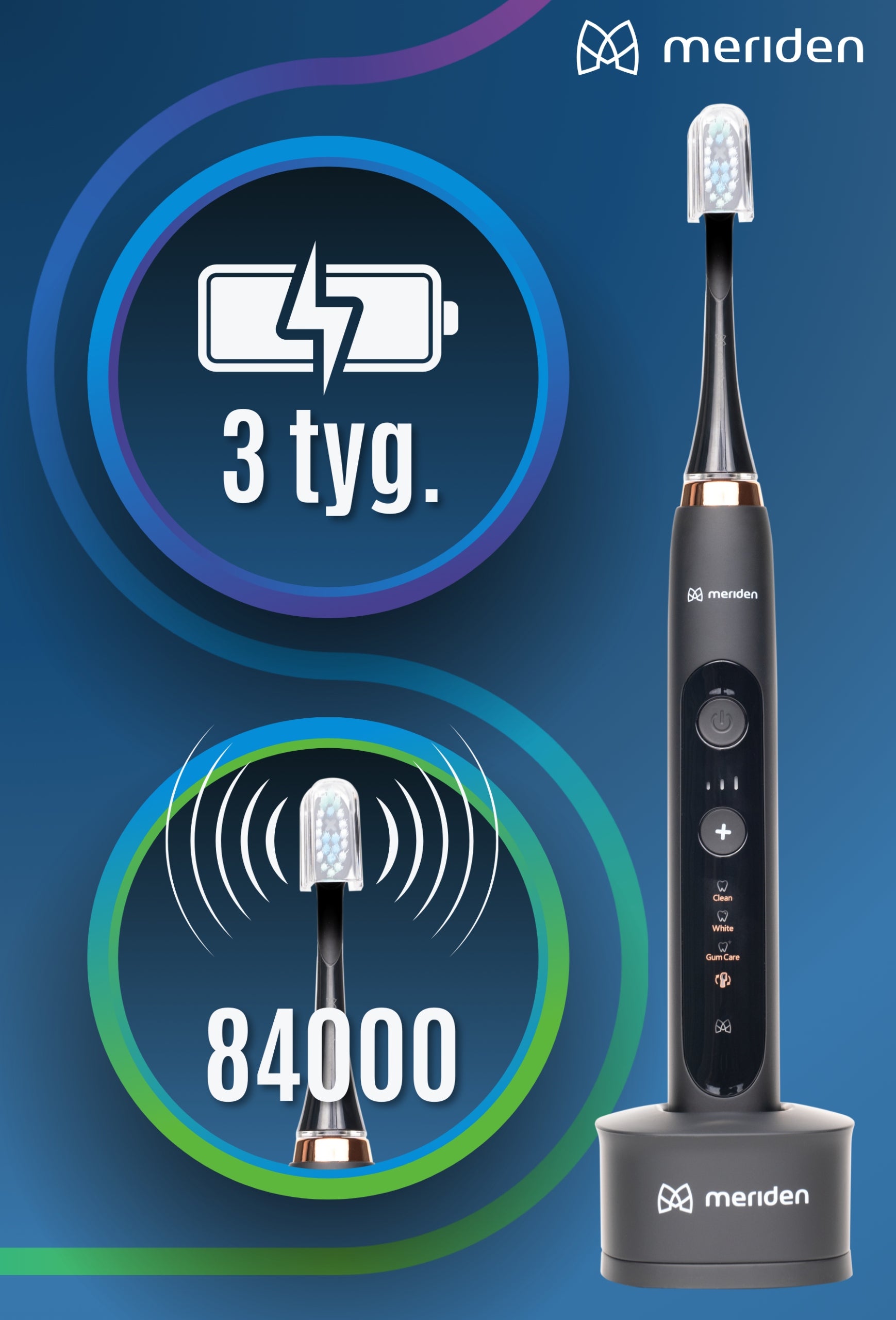 Sonic toothbrush Meriden SONIC+ PROFESSIONAL Black 84000 Manufacturer code MS589B