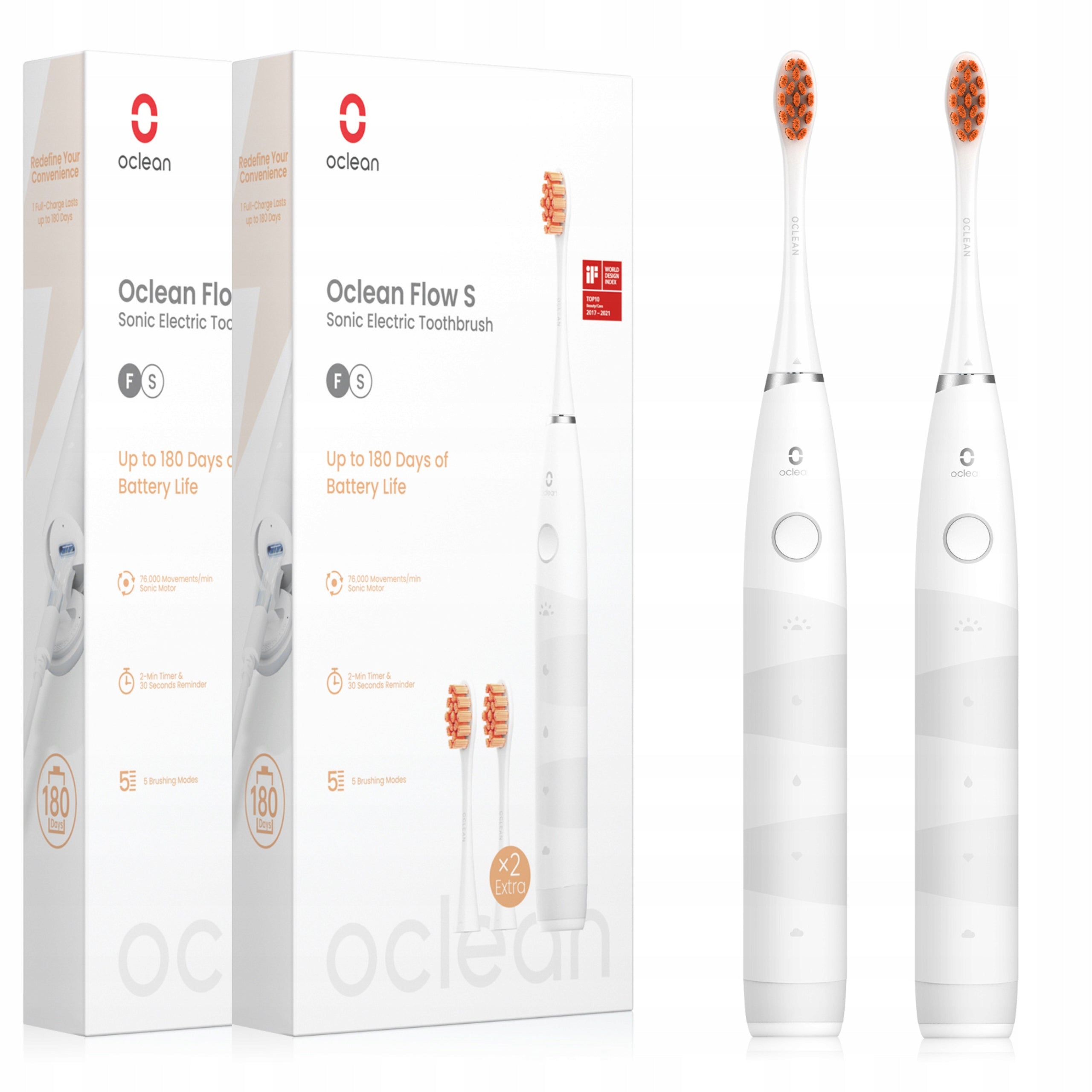 Sonic toothbrush OCLEAN Flow S SET OF 2 toothbrushes 6 tips