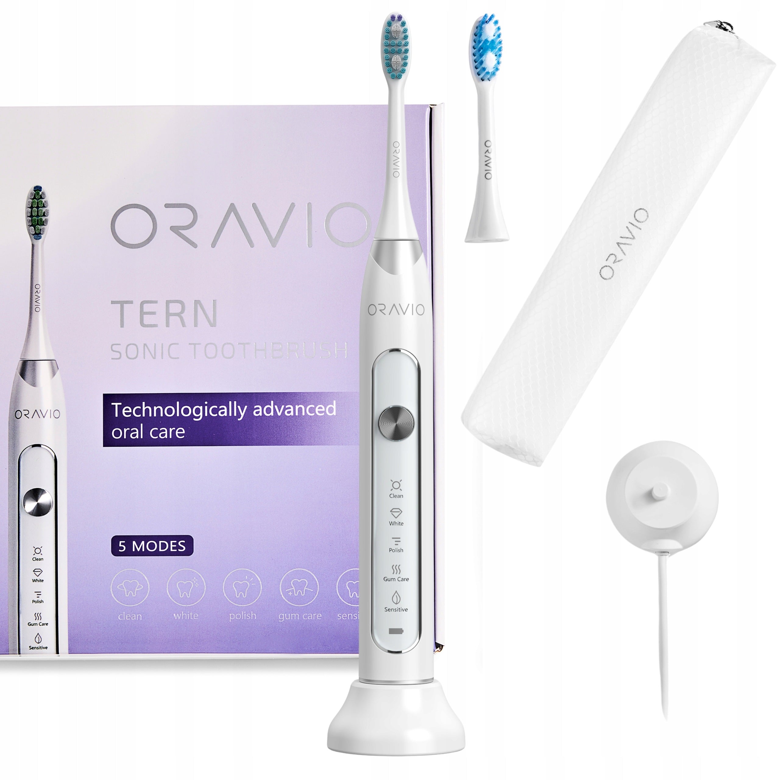 Sonic toothbrush ORAVIO Tern 5 modes CASE 2 tips